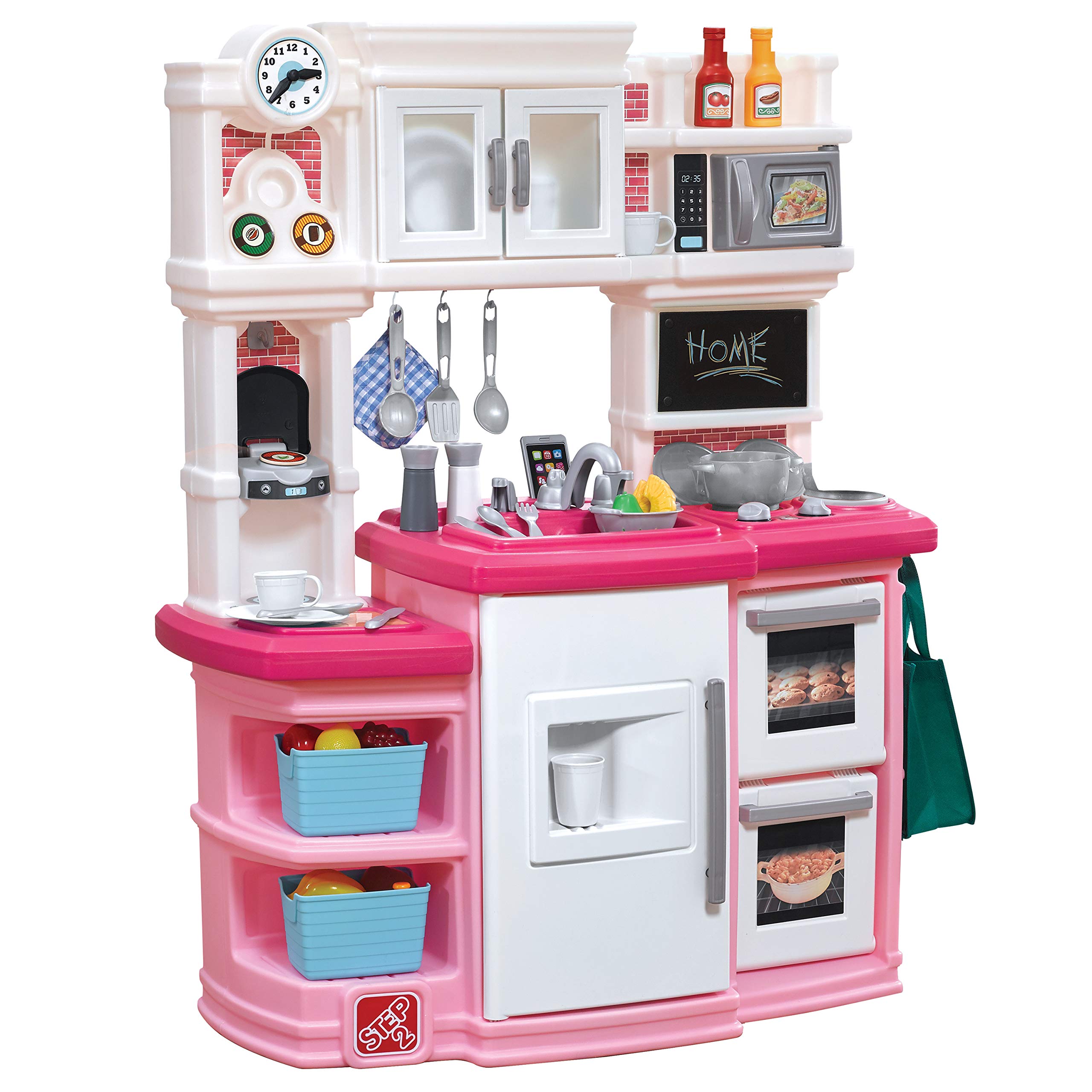 Step2 Great Gourmet Kids Kitchen Playset - Durable Plastic Indoor/Outdoor Play Kitchen with Lights & Sounds, 33-Piece Toy Accessories for Toddlers Ages 3+ (Pink) | Pretend Play, Birthday Gift, Daycare & Preschool Learning Toy