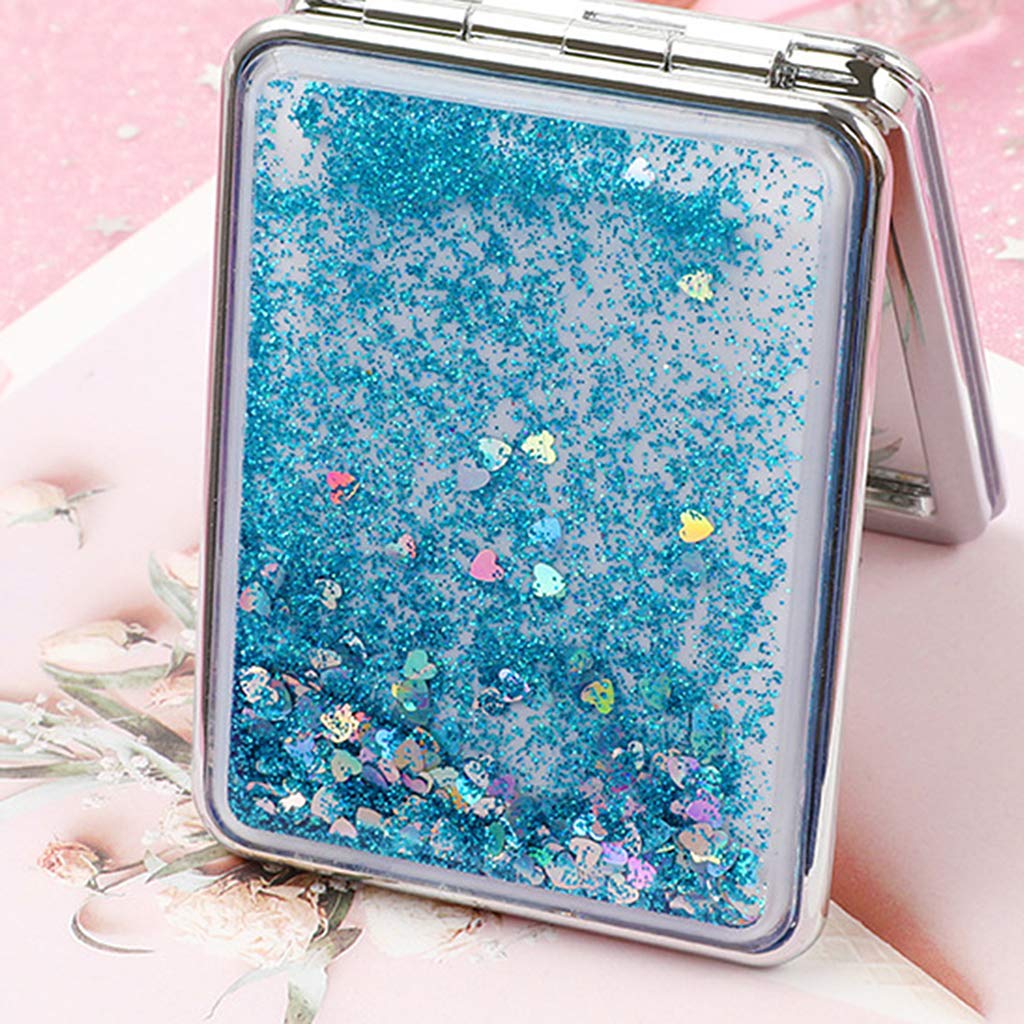 Easnea Compact Travel Makeup Mirror for Women - Portable Folding Square Purse Mirror with Magnifying, Blue | Perfect for On-the-Go Touchups, Home Vanity & Travel Cosmetics