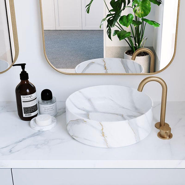 Eight Quarters Regency Circle Gloss White Basin - Modern Bathroom Sink for Vanity, Powder Room & Guest Bath - Elegant Ceramic Vessel Sink with Glossy Finish