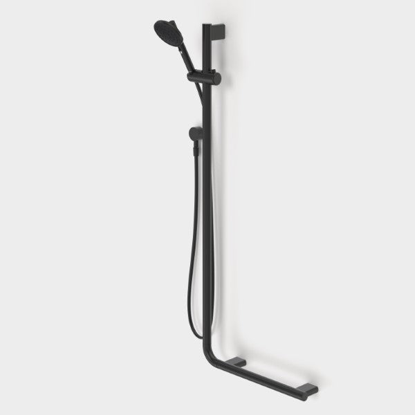 Caroma Opal Support VJet Shower with 90 Degree Rail - Left & Right Hand Matte Black Finish | ADA Compliant Shower System for Bathroom Accessibility & Safety