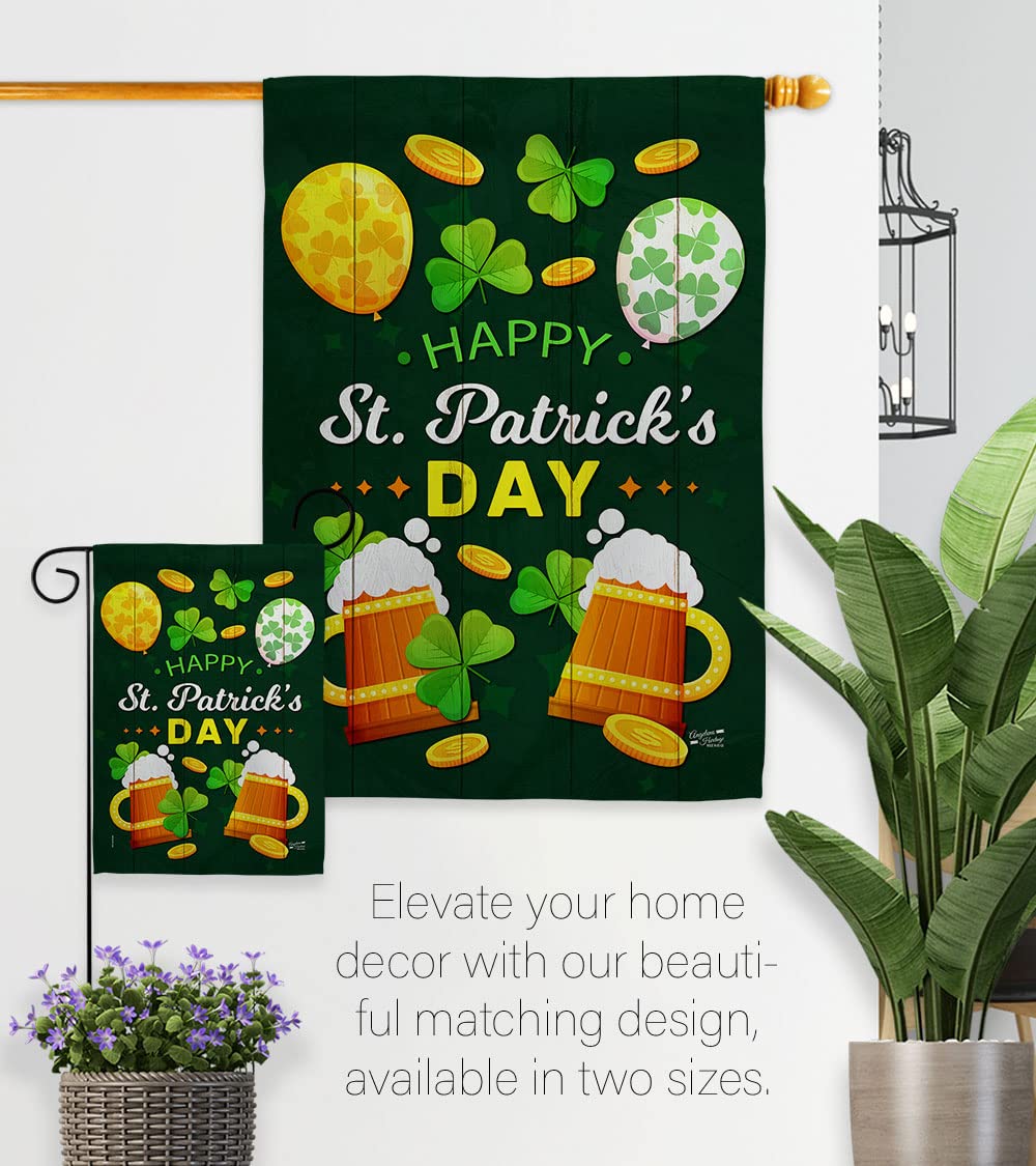 St. Patrick's Day Garden Flag Set - Double-Sided 13x18.5 Inch Irish Shamrock Leprechaun Lucky Coin Design - Spring Wall Hanger for Yard, House & Outdoor Decor - Made in USA - Perfect for March Holiday Celebrations, Irish-Themed Parties & Festive Home Decor