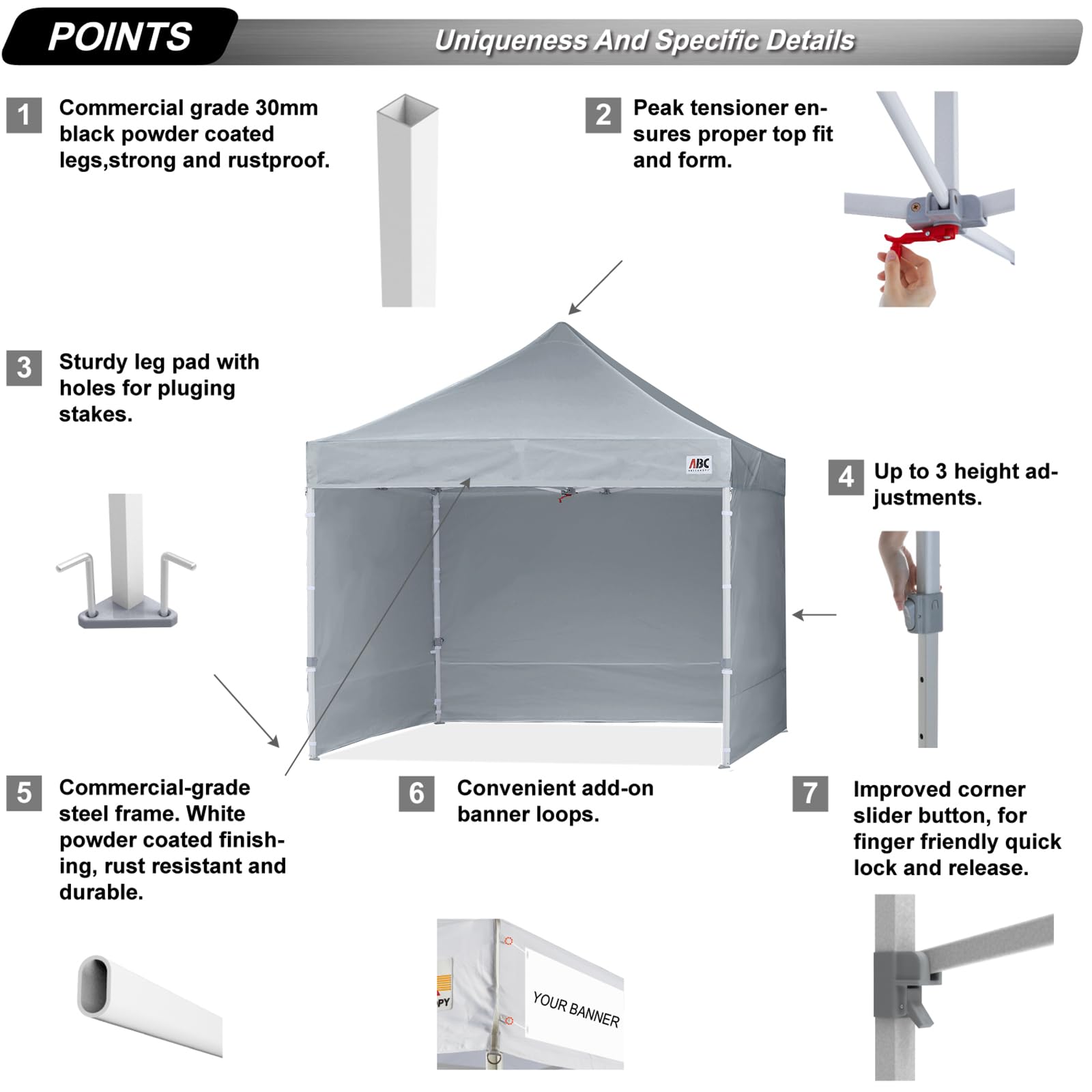ABCCANOPY 8x8 Easy Pop Up Canopy Tent with Sidewalls - Commercial Grade Gray Outdoor Shelter for Parties, Markets & Camping