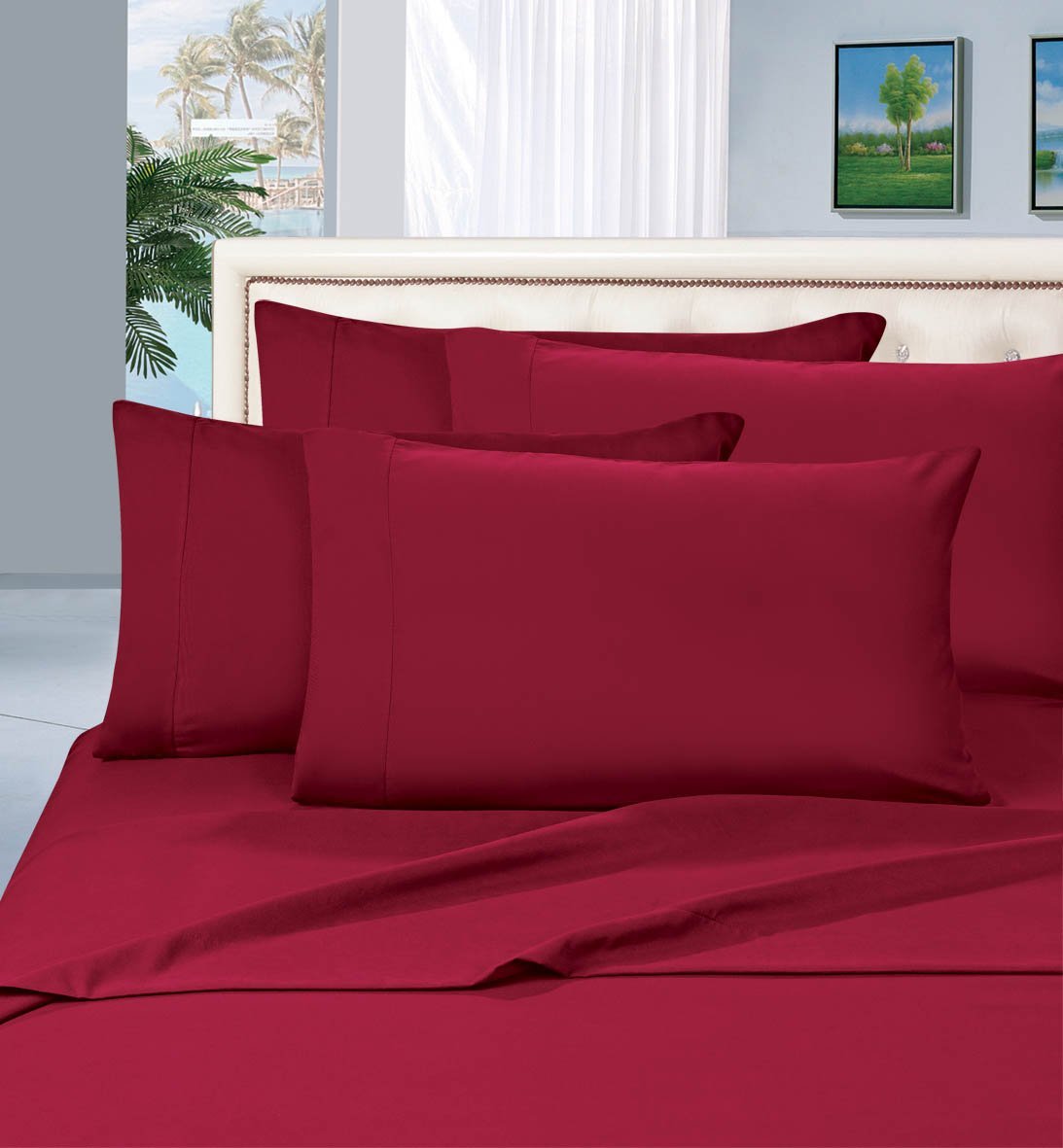Luxury 6-Piece Wrinkle-Resistant Bed Sheet Set - 1500 Thread Count Hotel Quality Silky Soft Sheets - California King Size, Burgundy Red - Perfect for Master Bedrooms & Guest Rooms