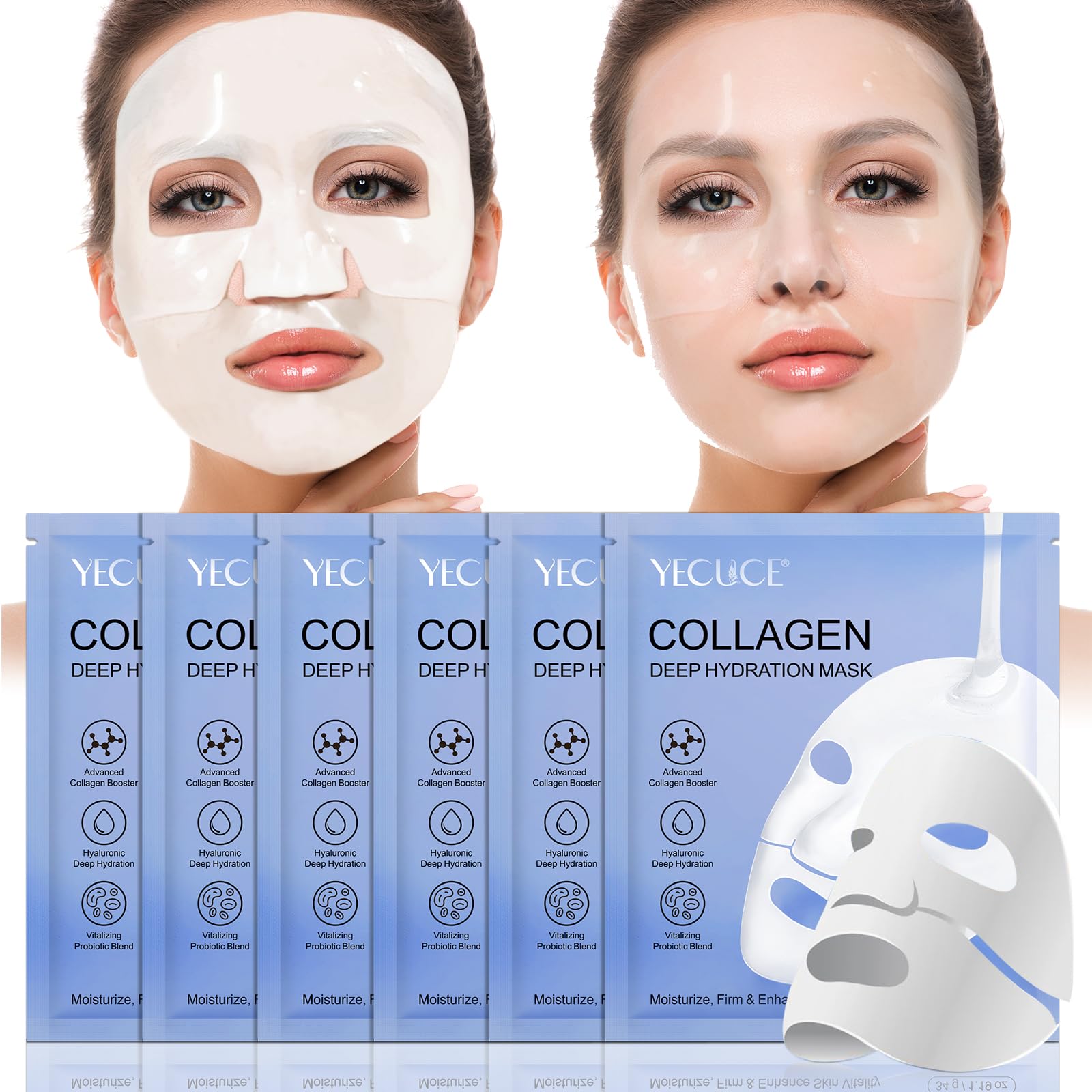 Collagen Face Mask 6 Pack - Anti Wrinkle & Lifting Overnight Treatment for Deep Hydration | Perfect for Night Skincare Routine & Spa Days