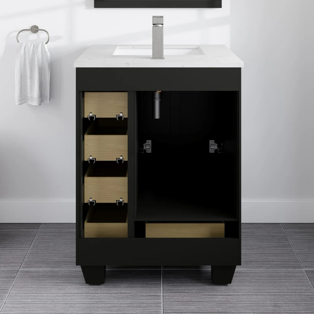 Eviva Acclaim 24 Inch Modern Bathroom Vanity Set with Carrara Quartz Countertop - Perfect for Small Bathrooms, Powder Rooms & Master Bath Renovations