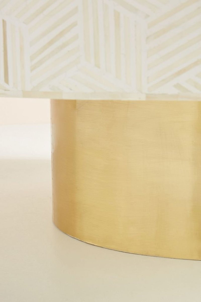 Handmade White Bone Inlay Round Coffee Table - Boho Chic Living Room Furniture for Home Decor & Lounge Area