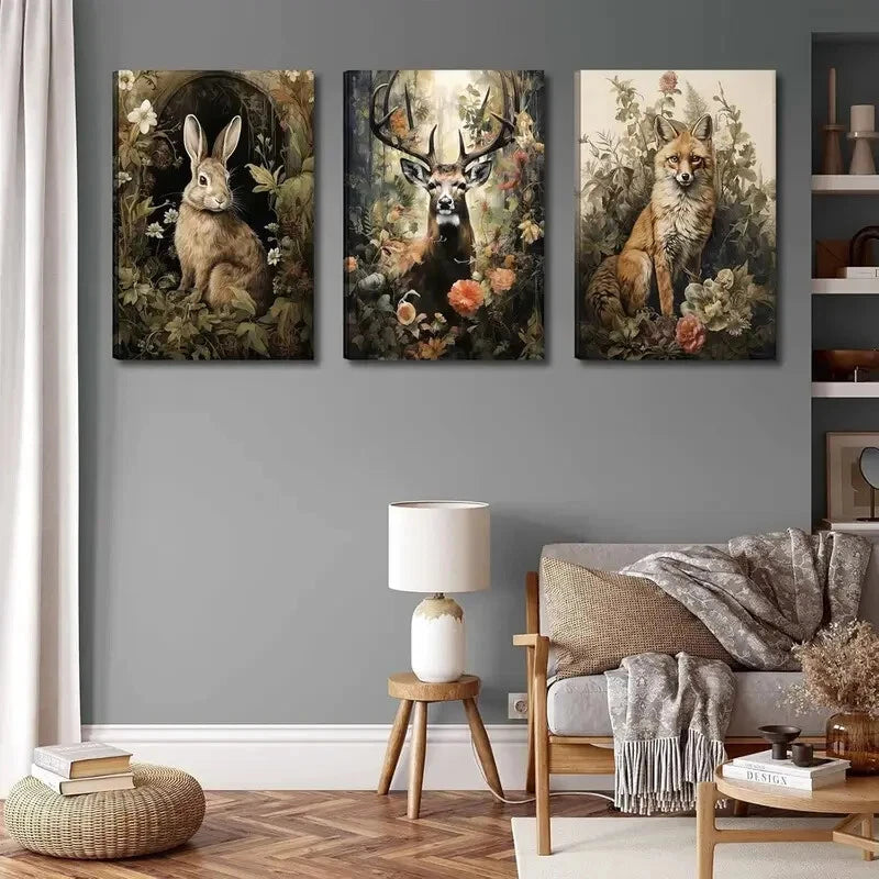 3-Piece Enchanted Forest Metal Wall Art - Ready to Hang Forest Animal Prints for Home & Office Decor | Perfect for Living Room, Bedroom, Nursery