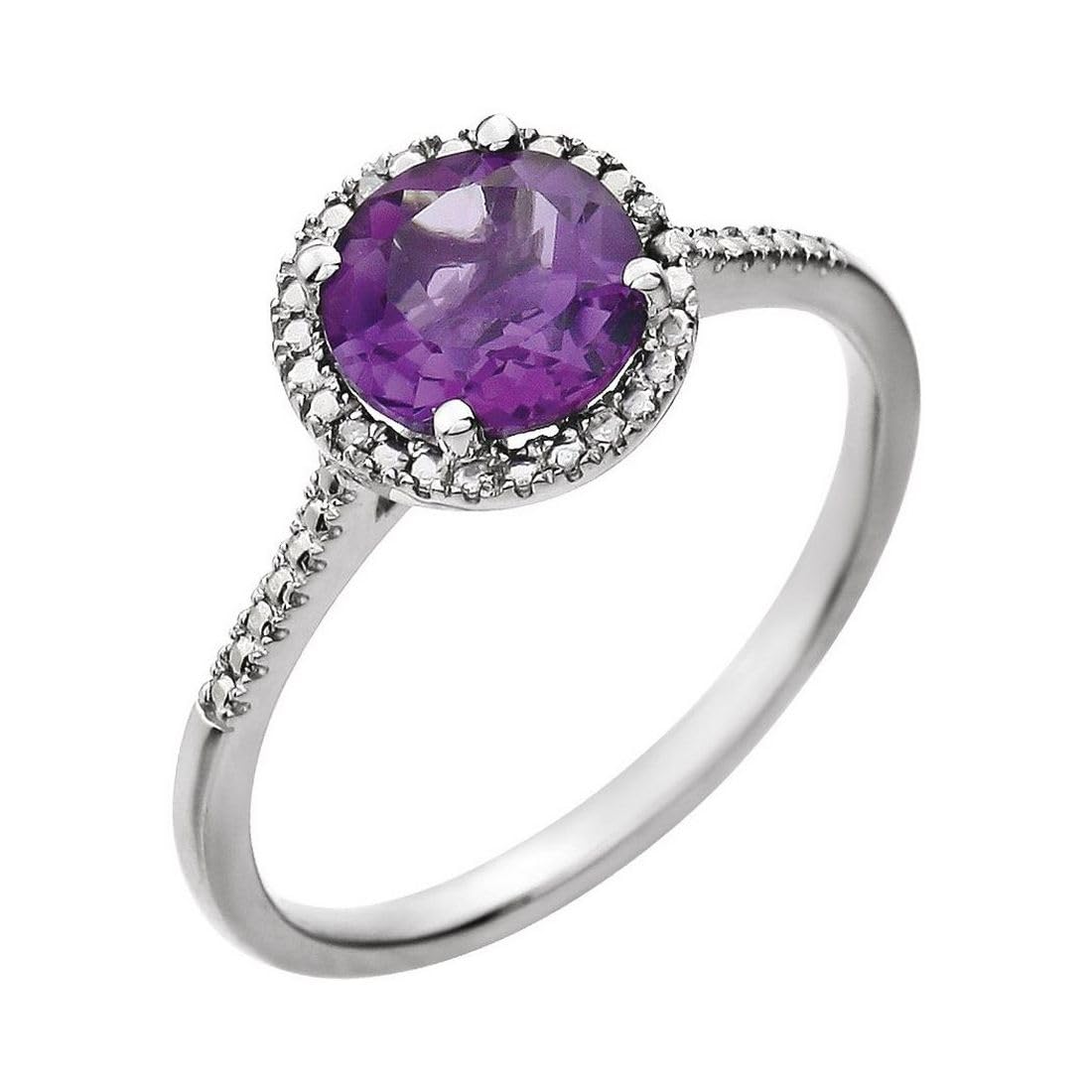 925 Sterling Silver Amethyst & Diamond Ring for Women - Size 6.5, Faceted & Polished Gemstone Jewelry | Perfect for Weddings, Anniversaries & Special Occasions