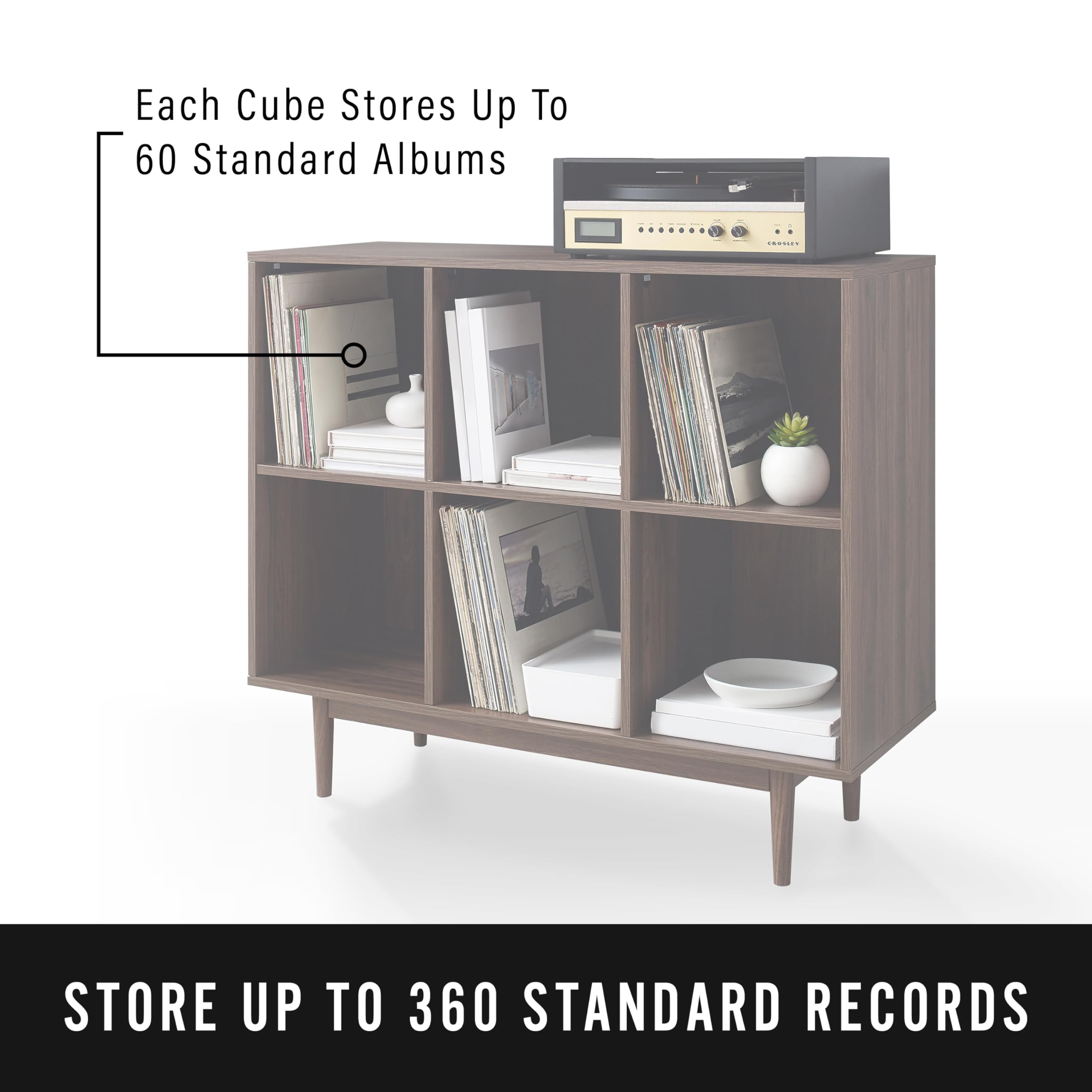 Crosley Liam 6-Cube Storage Bookcase - Vinyl Record Holder & Bookshelf in Walnut - Perfect for Living Room, Bedroom, or Home Office Organization
