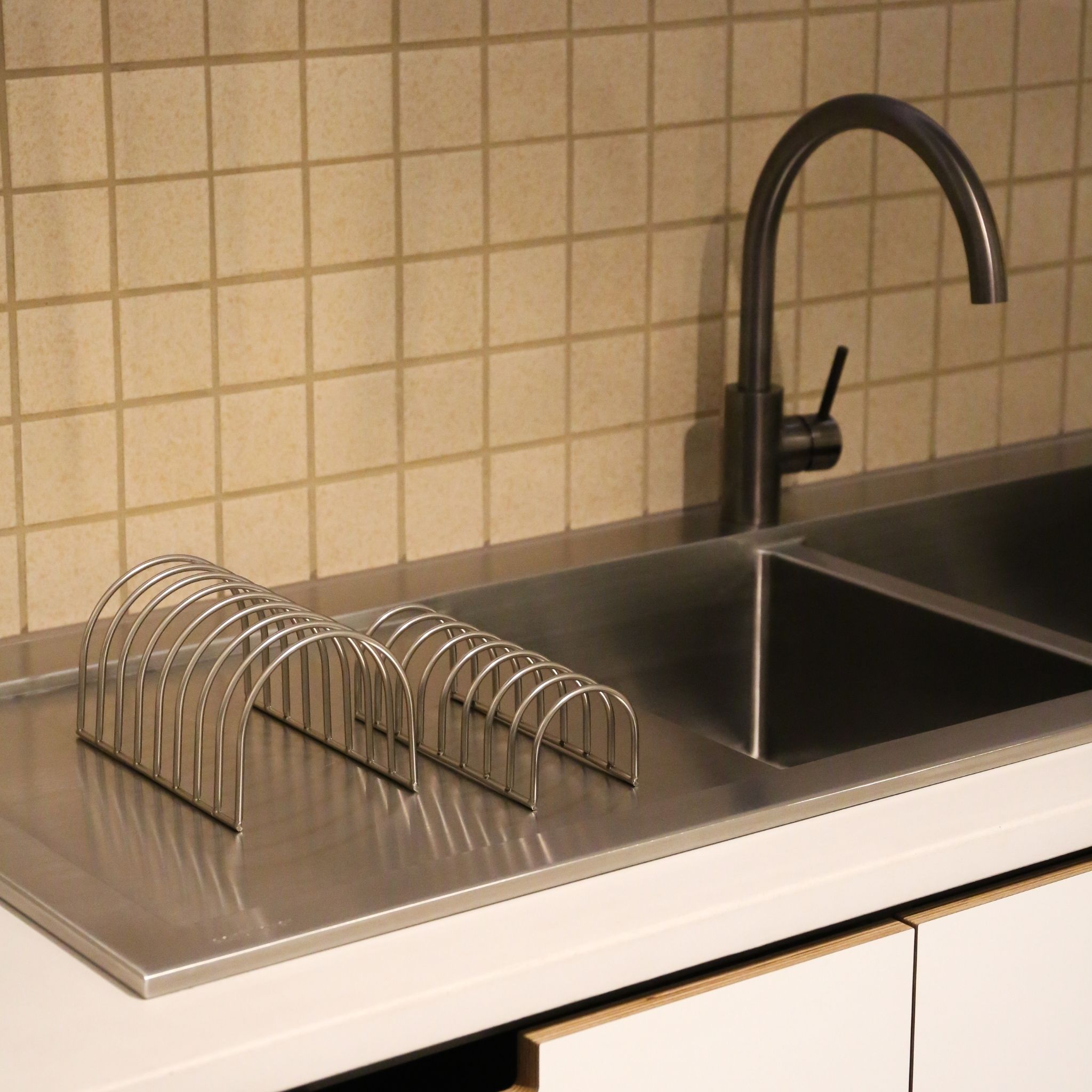 Premium Brushed Steel Dish Drainer Set of 2 - Space Saving Kitchen Organizer for Countertop Drying Rack | Ideal for Small Kitchens, Apartments & RVs