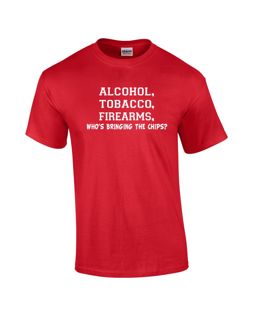ATF Alcohol Tobacco Firearms Who's Bringing The Chips Funny T-Shirt | Sarcastic Humor Tee for Parties & Casual Wear | Great Gift for Gun Enthusiasts & Comedy Lovers