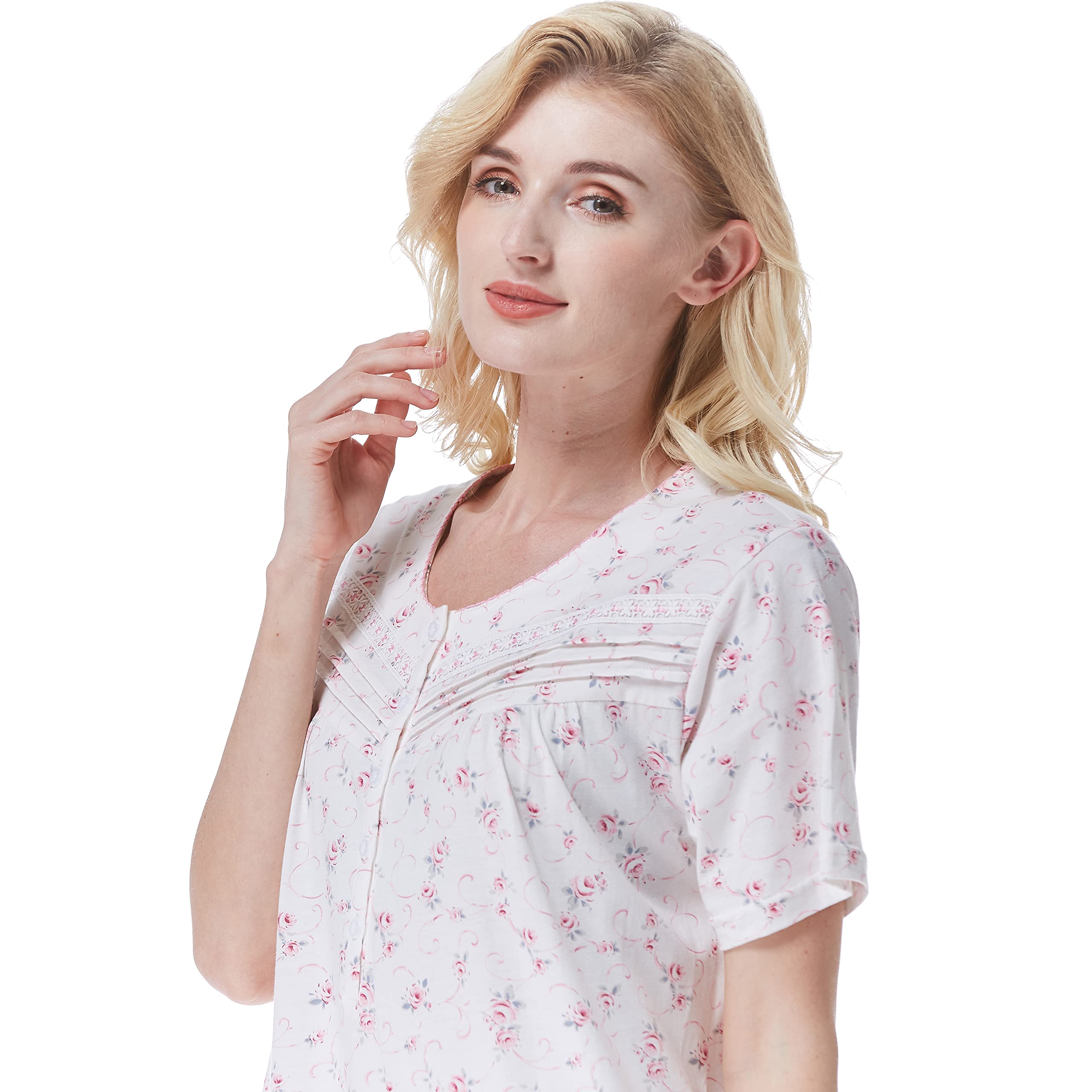 Keyocean Women's 100% Cotton Short Sleeve Nightgown - Soft & Comfortable Sleepwear for Ladies - Perfect for Summer Nights, Lounging & Relaxing at Home