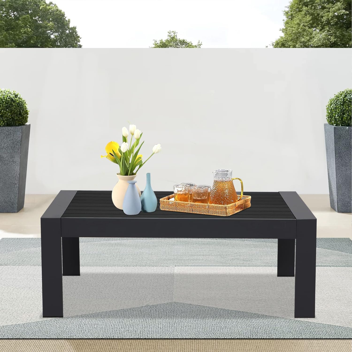 Wisteria Lane Black Aluminum Outdoor Coffee Table - All-Weather Metal Patio Table for Balcony, Garden, Backyard - Modern Rectangle Design for Outdoor Entertaining & Relaxation