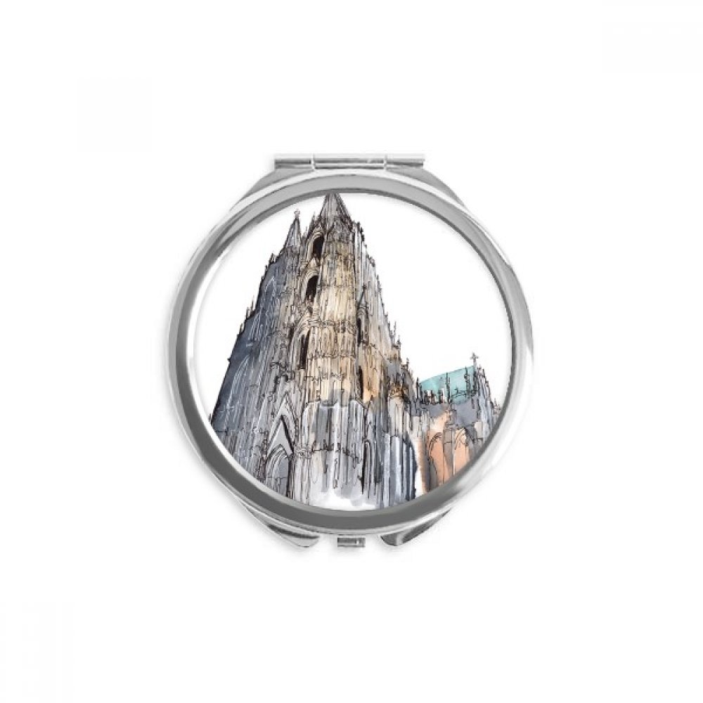 **Germany Cologne Cathedral Handheld Compact Mirror - Round Portable Pocket Glass for Travel, Makeup & Gifts**