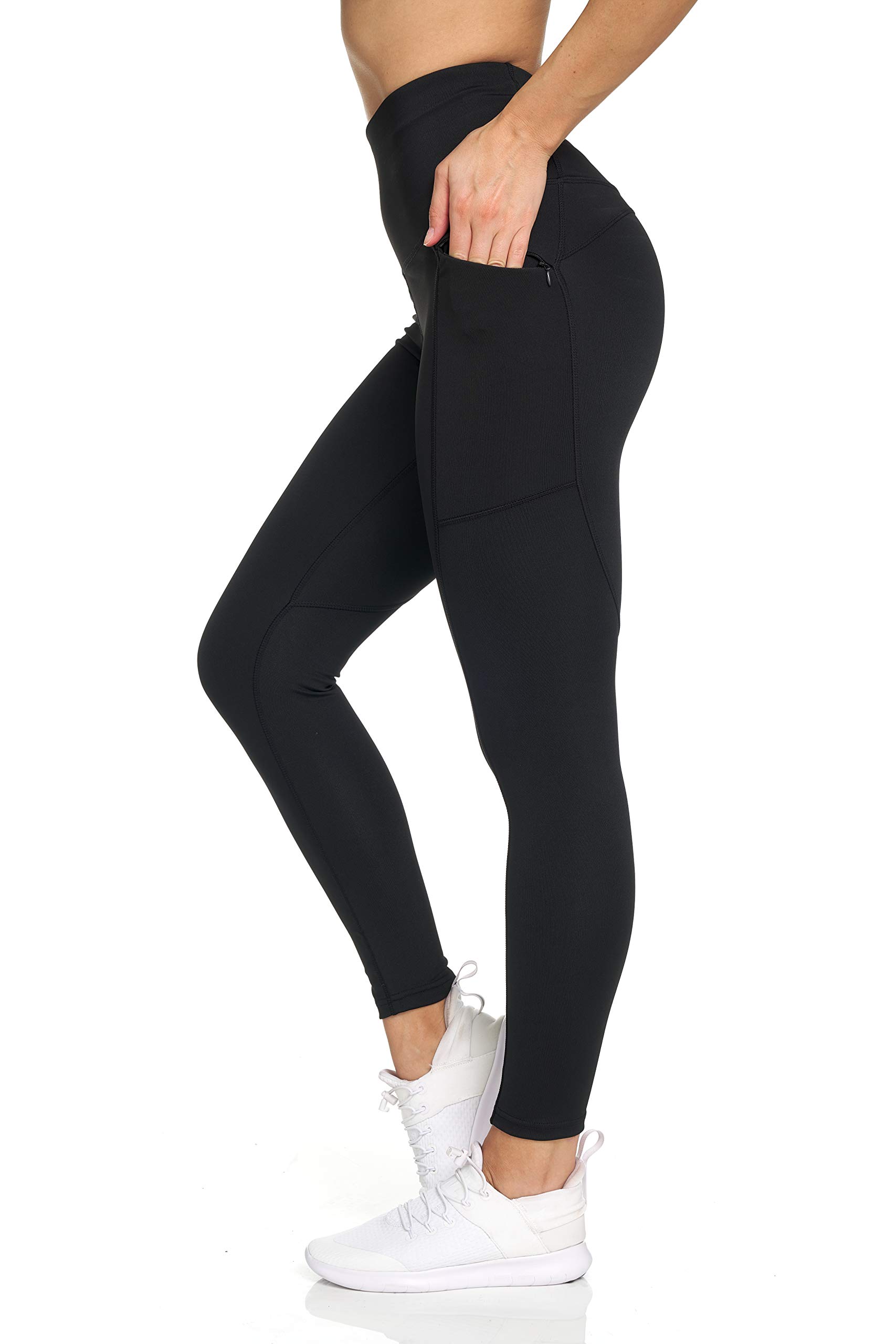 Nicole Miller Women's High Waist Yoga Pants with Pockets - Tummy Control Workout Leggings, Sheer Mesh Panels - Perfect for Gym, Running & Lounge Wear