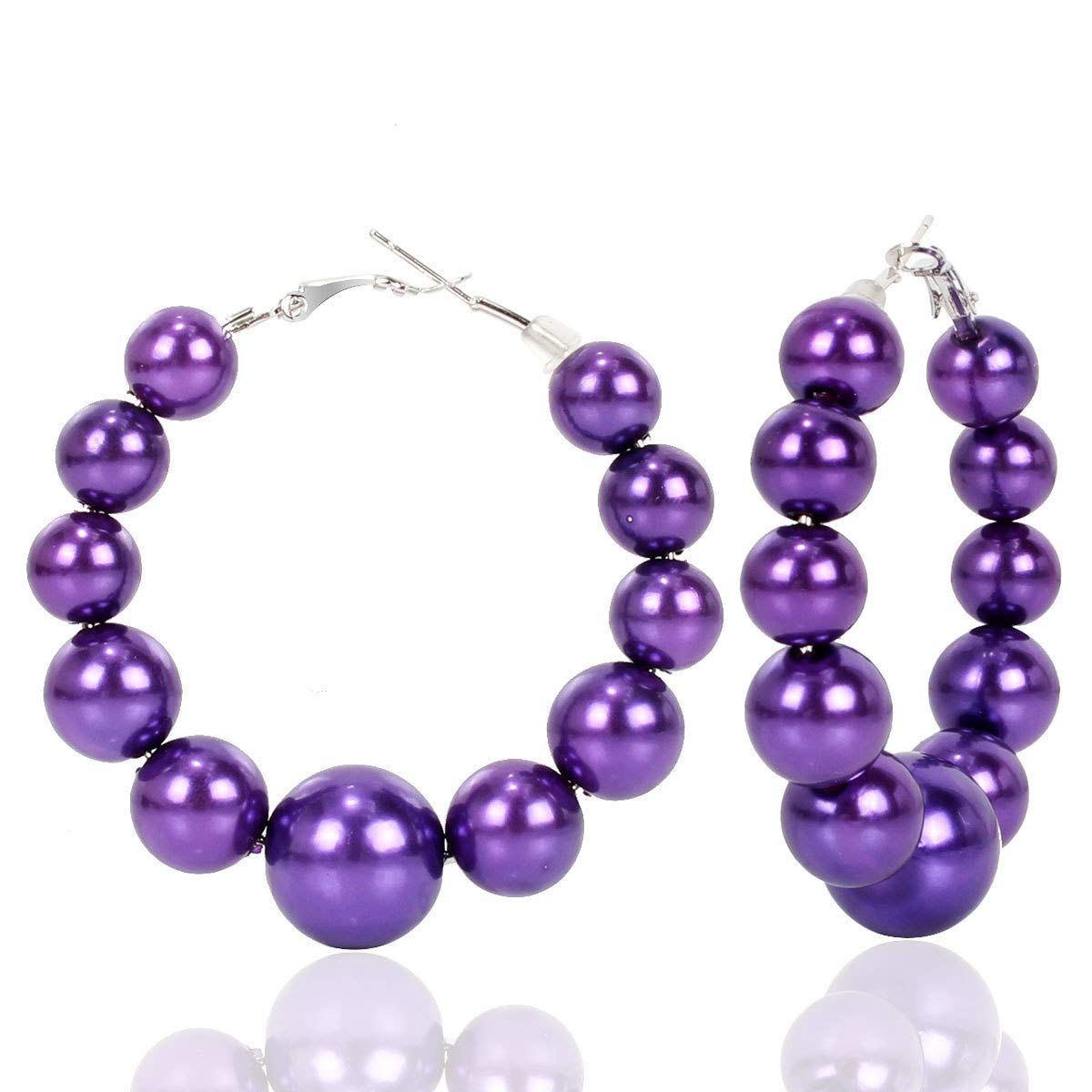 Colorful Imitation Pearl Hoop Earrings - Elegant Beaded Circle Dangle Earrings for Women & Girls | Perfect for Parties, Weddings & Everyday Wear