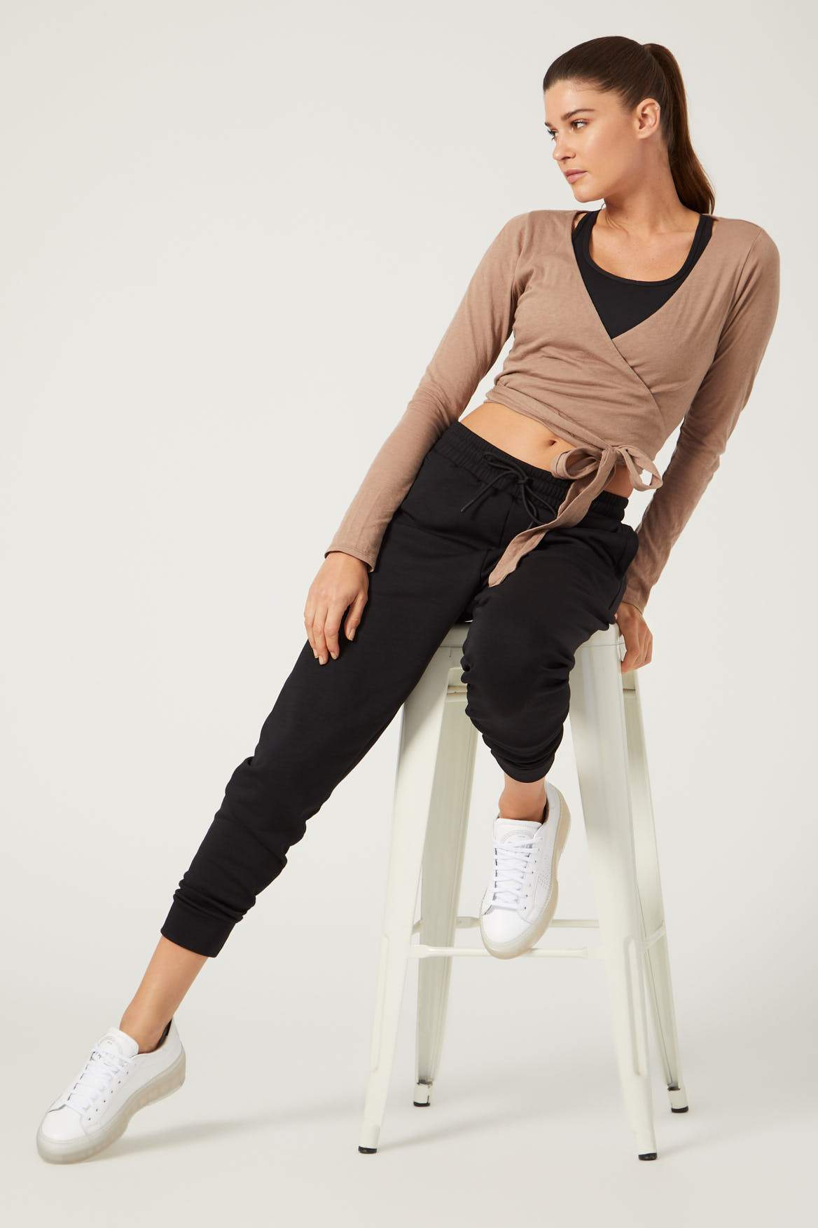 Priscilla Women's Long Sleeve Wrap Blouse in Camel Color - Perfect for Office Wear, Date Nights & Fall Layering