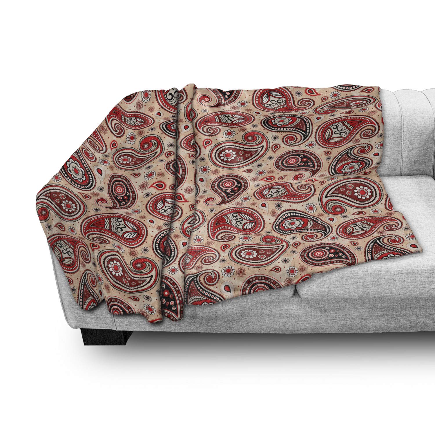 Ambesonne Paisley Throw Blanket - Romantic Floral Motif Fleece Blanket 70x90 Inches, Soft Peach & Charcoal Grey Flannel Couch Cover for Living Room, Bedroom Decor - Perfect for Cozy Evenings & Gift Giving