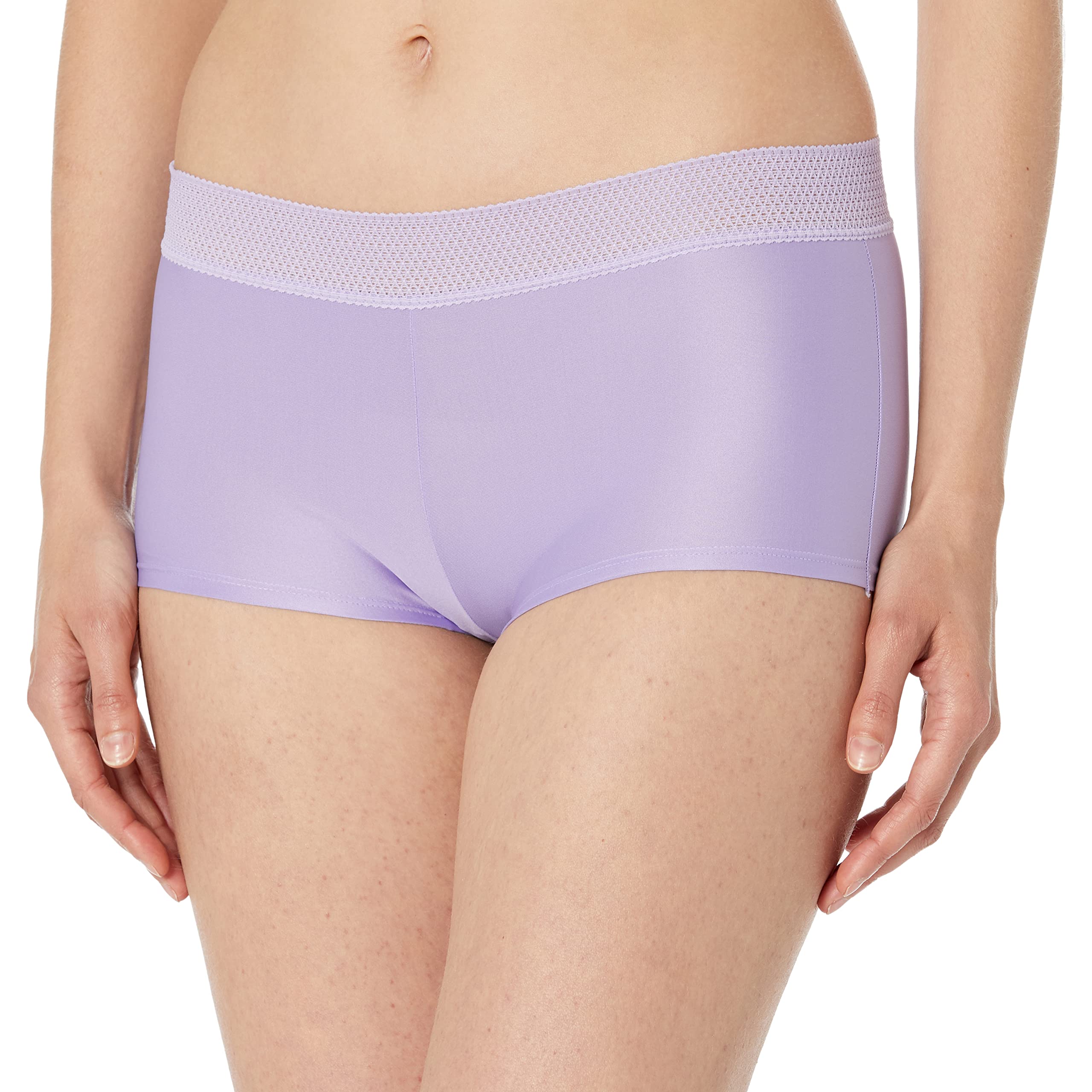 Maidenform Women's Microfiber Lace Boyshort Panties - Soft Comfort Underwear for Everyday Wear, Sweetened Lilac, Size 9 | Perfect for Lounge, Sleep & Casual Outfits
