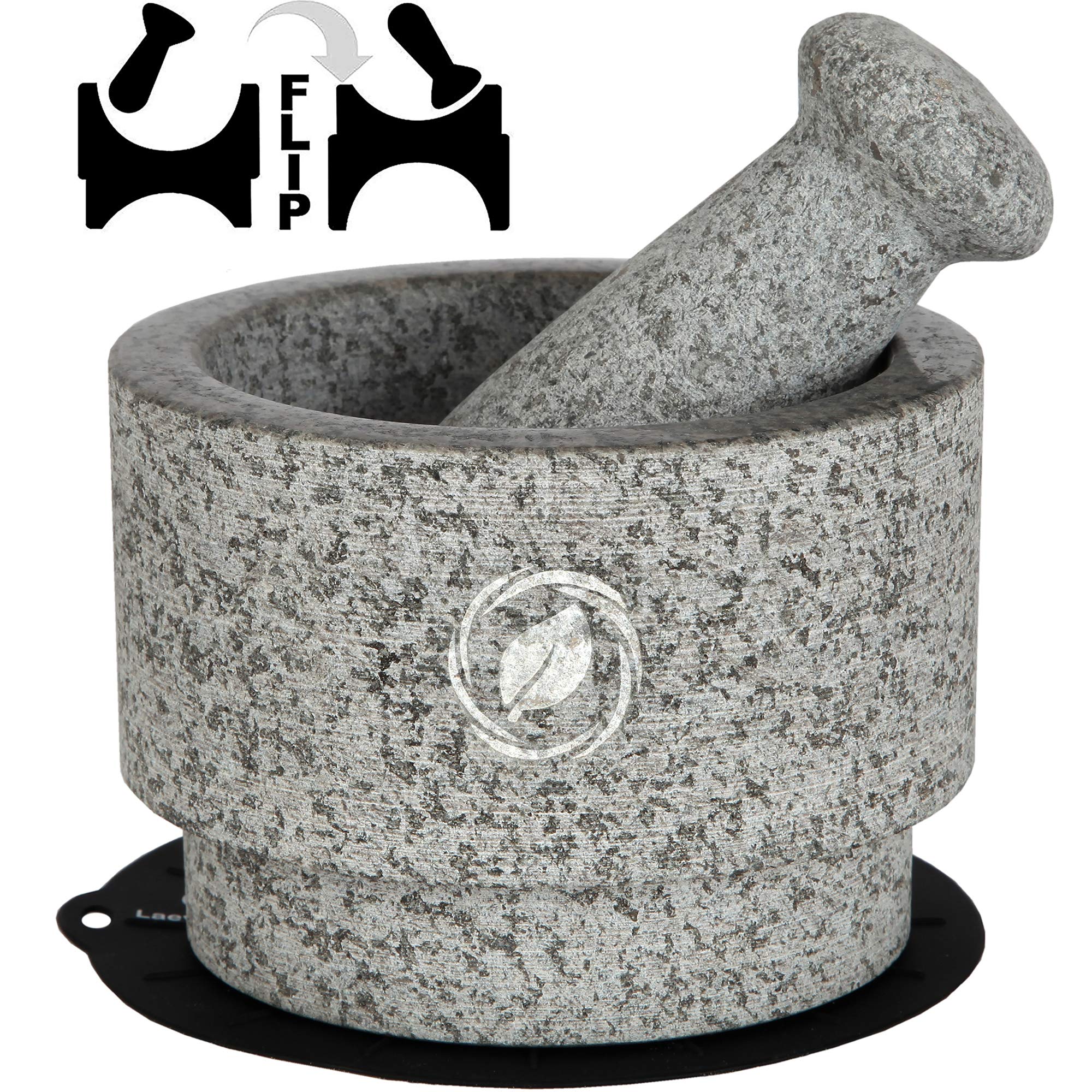 Premium Granite Mortar and Pestle Set - Large 2.1 Cup Stone Spice Grinder & Guacamole Bowl - Durable Molcajete Mexicano for Grinding Herbs, Spices, Nuts - Perfect for Mexican Cooking, Ayurvedic Remedies & Kitchen Prep