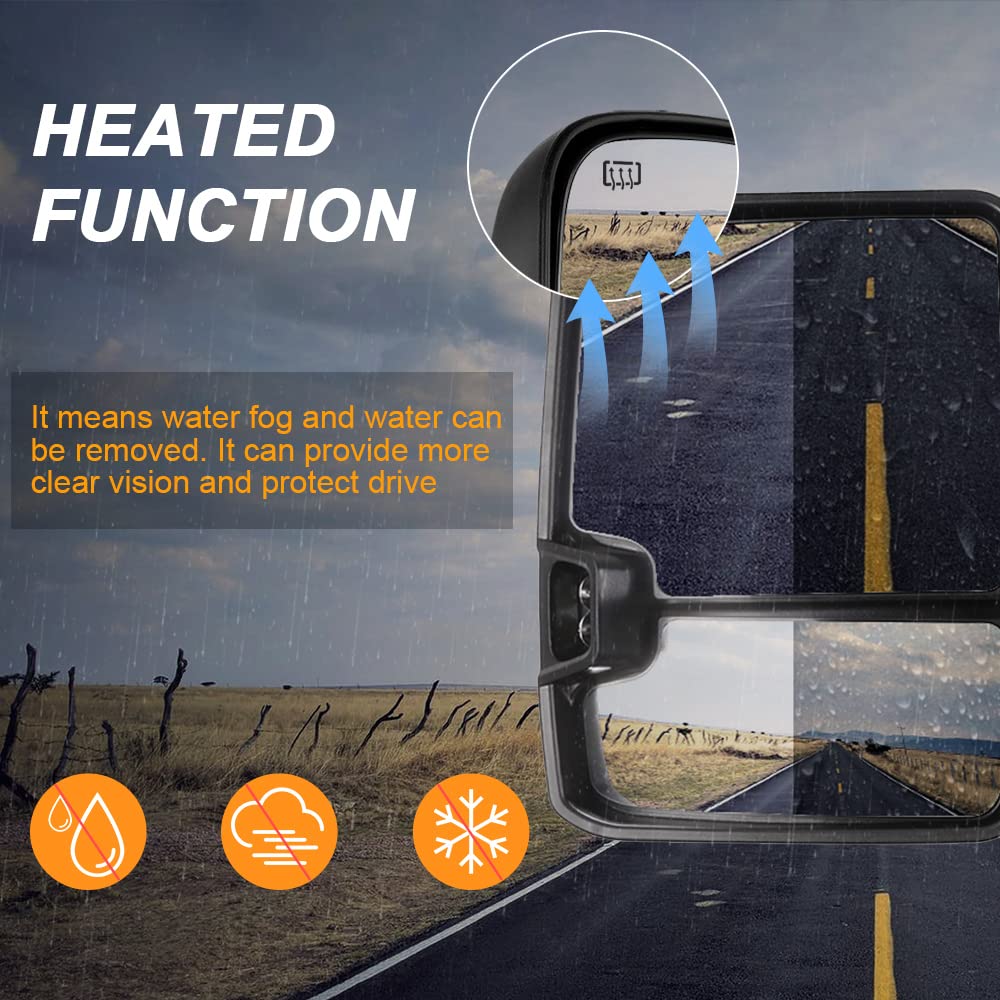 ROADFAR Power Heated Towing Mirrors for 2008-2013 Chevy Silverado & GMC Sierra - LED Turn Signal, Puddle Light, Black Housing - Perfect for Towing Trailers, Campers & Heavy Loads