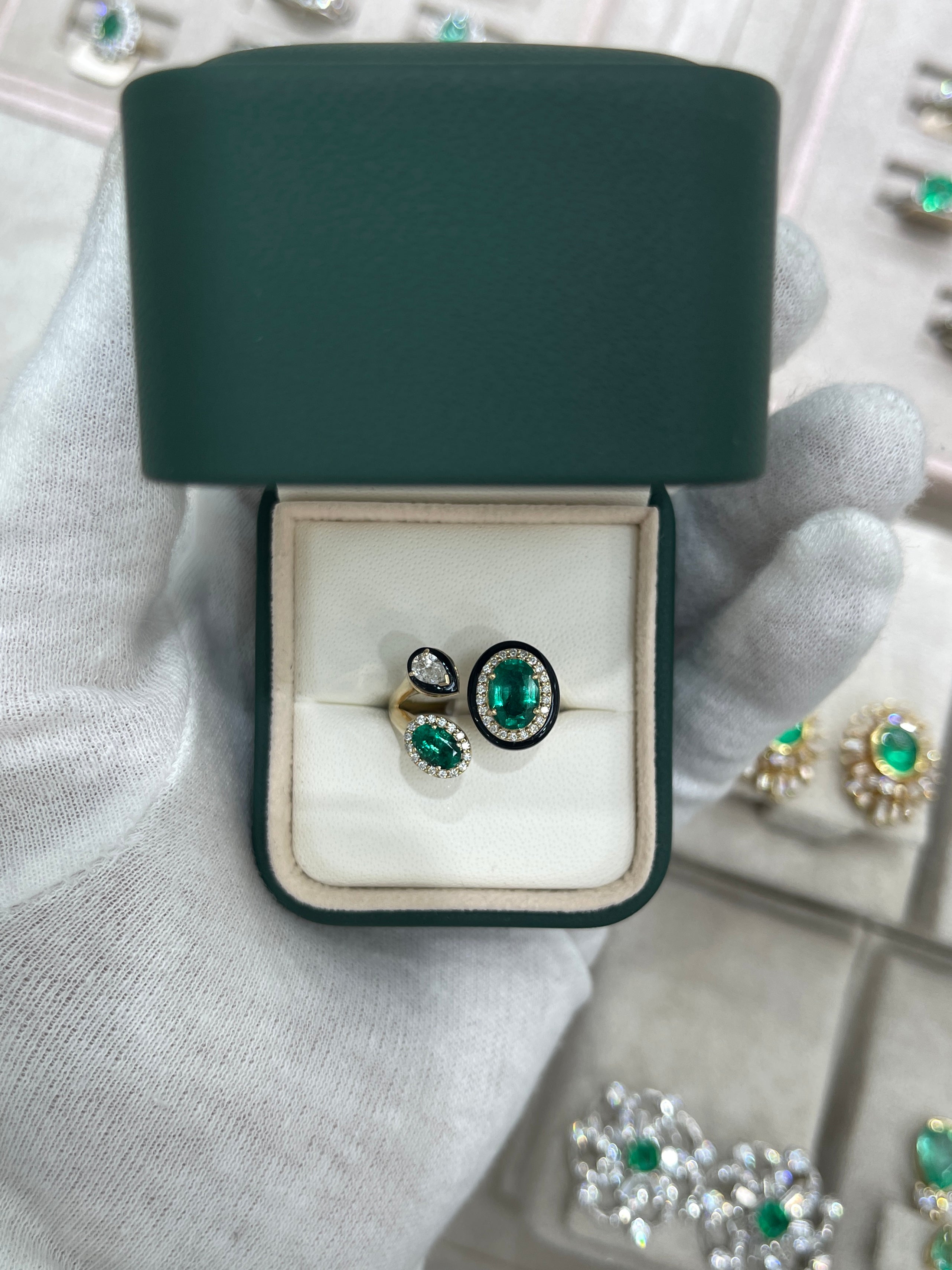3.87tcw Oval Emerald Diamond Black Onyx Cluster Statement Ring in 14K Gold - Elegant Jewelry for Weddings, Parties & Special Occasions