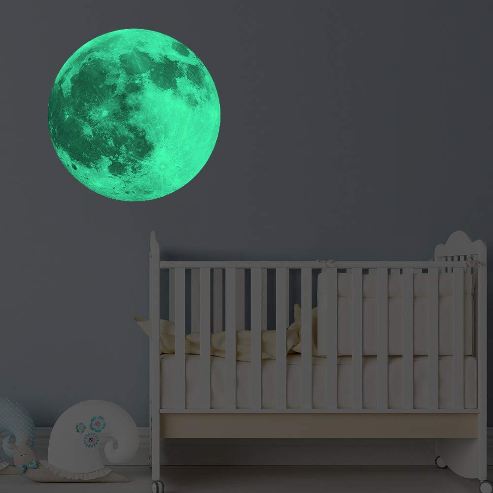 ALINKER Glow in The Dark Moon Wall Stickers - Luminous Decals for Kids Room Decor, Nursery, Bedroom (Green) | Perfect for Night Lights, Space-Themed Parties & DIY Wall Art