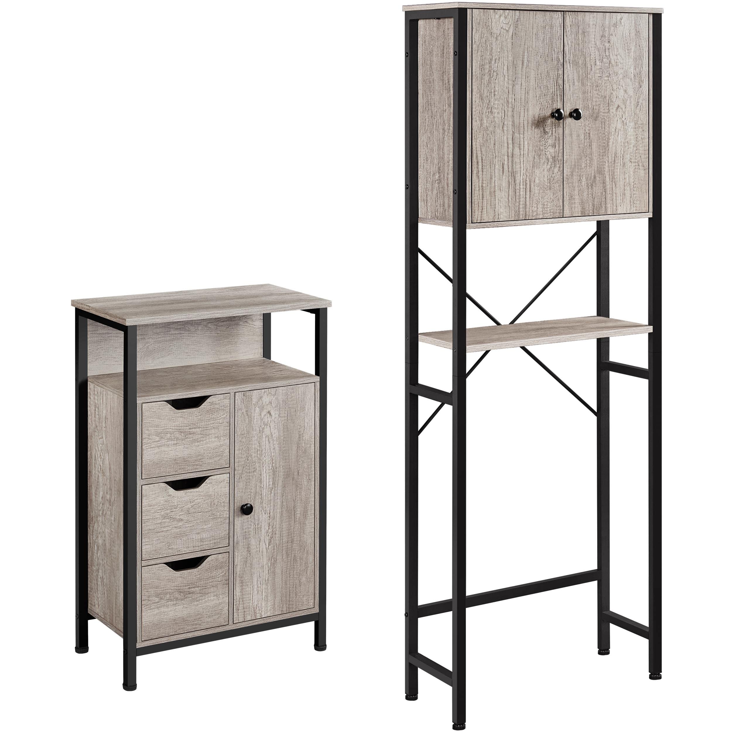 Yaheetech 2-Piece Bathroom Furniture Set with 3-Tier Over-The-Toilet Storage Organizer & Rustic Floor Cabinet - Gray Bathroom Storage Solution for Small Spaces, Perfect for Organizing Towels, Toiletries, and Cleaning Supplies