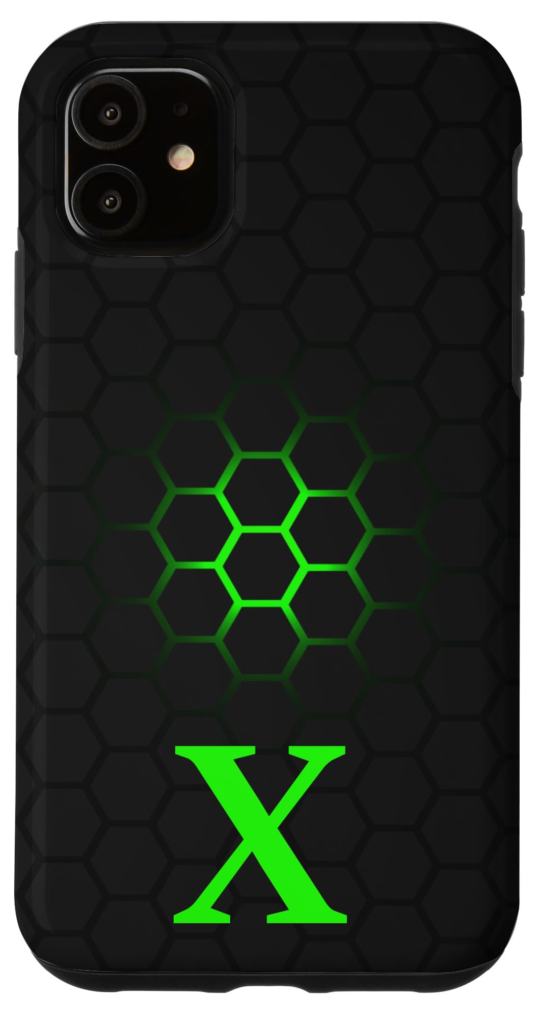 iPhone 11 Lime Green Black Phone Case with Letter X - Green X Initial Case for Daily Protection & Style