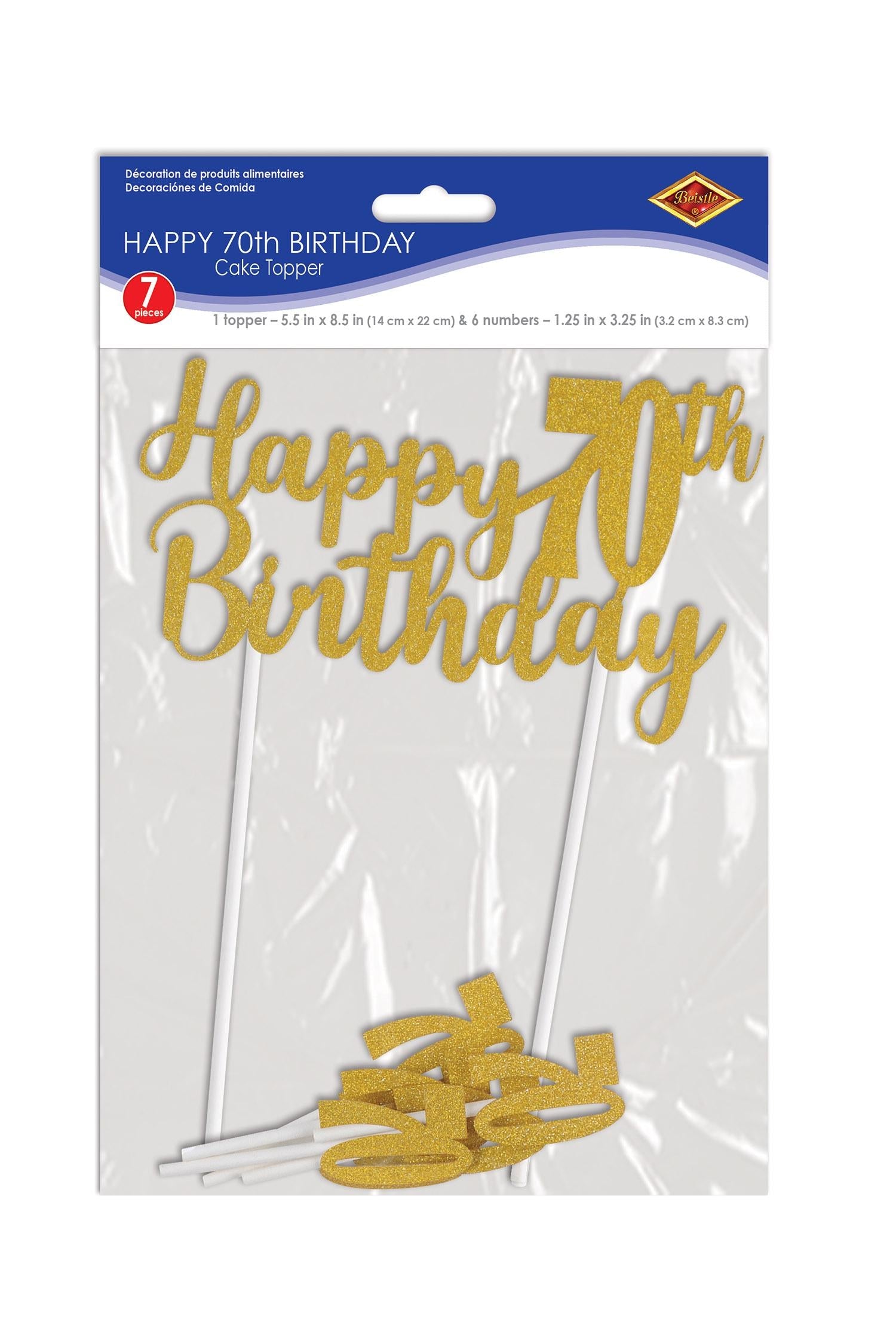 12 Pack Happy 70th Birthday Cake Toppers - Gold Foil Decorations for Milestone Celebration - Perfect for Retirement Parties, Anniversary Cakes & Senior Birthday Decorations