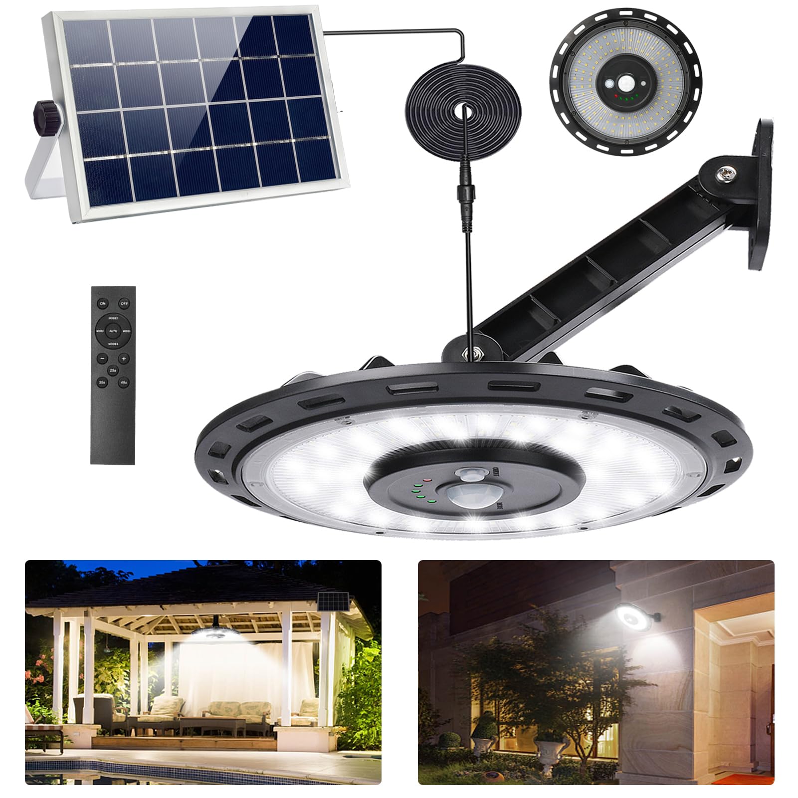 INDARUN Solar Shed Light with On/Off Switch - 3000LM Solar Powered Indoor/Outdoor Lighting with 5 Modes, Waterproof Motion Sensor Light for Garage, Patio, Yard - Perfect for Barn, Gazebo & Outdoor Security Lighting