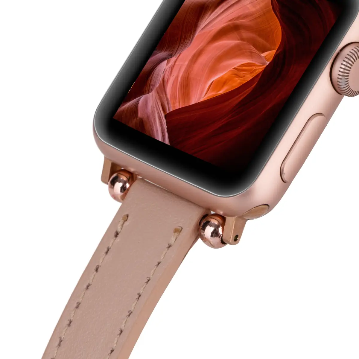 Ultra Slim Nude Pink Leather Apple Watch Band - Stylish & Comfortable Replacement Strap for Workout, Office & Everyday Wear