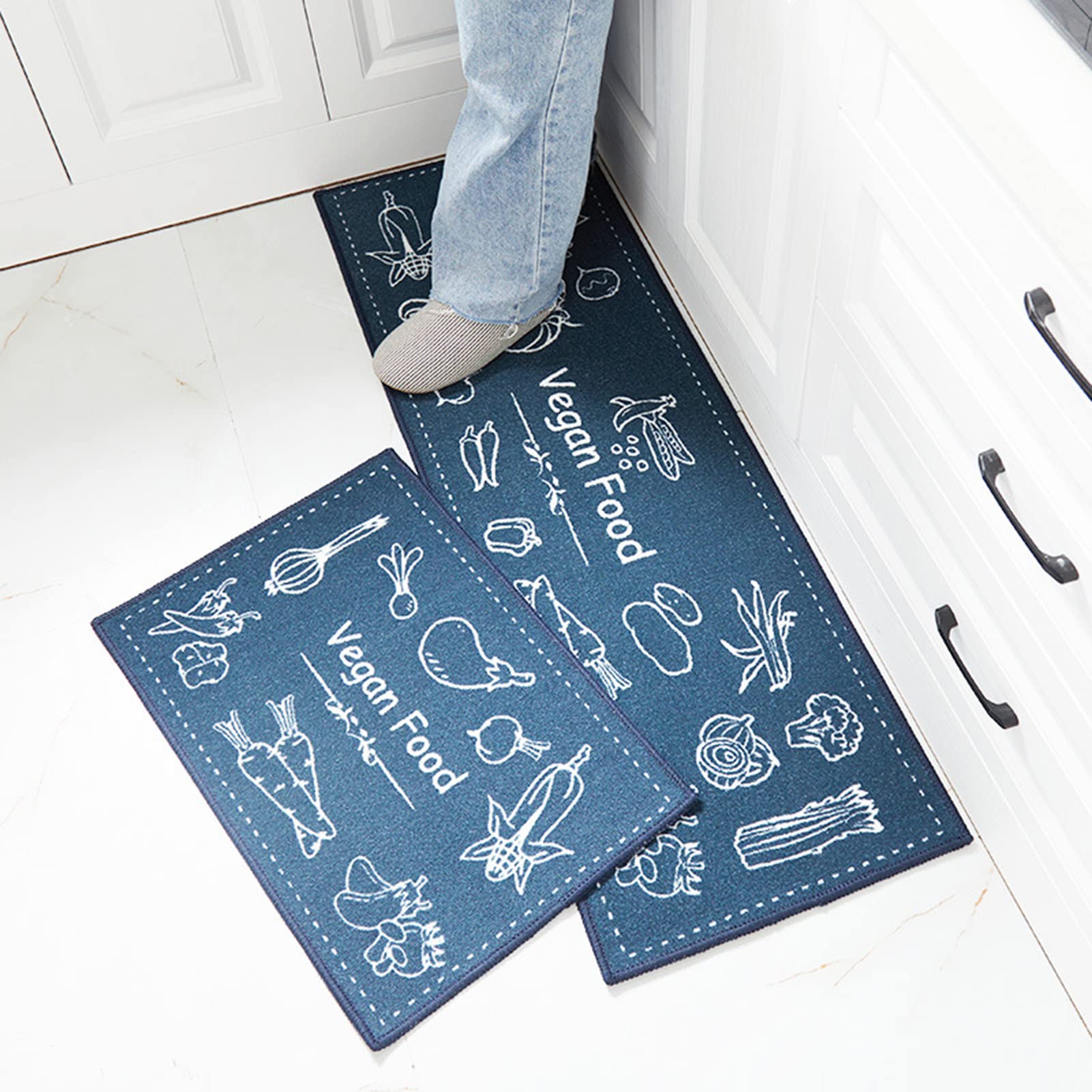 Non-Slip Kitchen Mats Set of 2 - Cushioned Floor Rugs for Comfort & Safety - Washable Kitchen Runner Rugs (40x60cm + 40x120cm) by Mat-F - Perfect for Entryway, Cooking Area & High-Traffic Zones