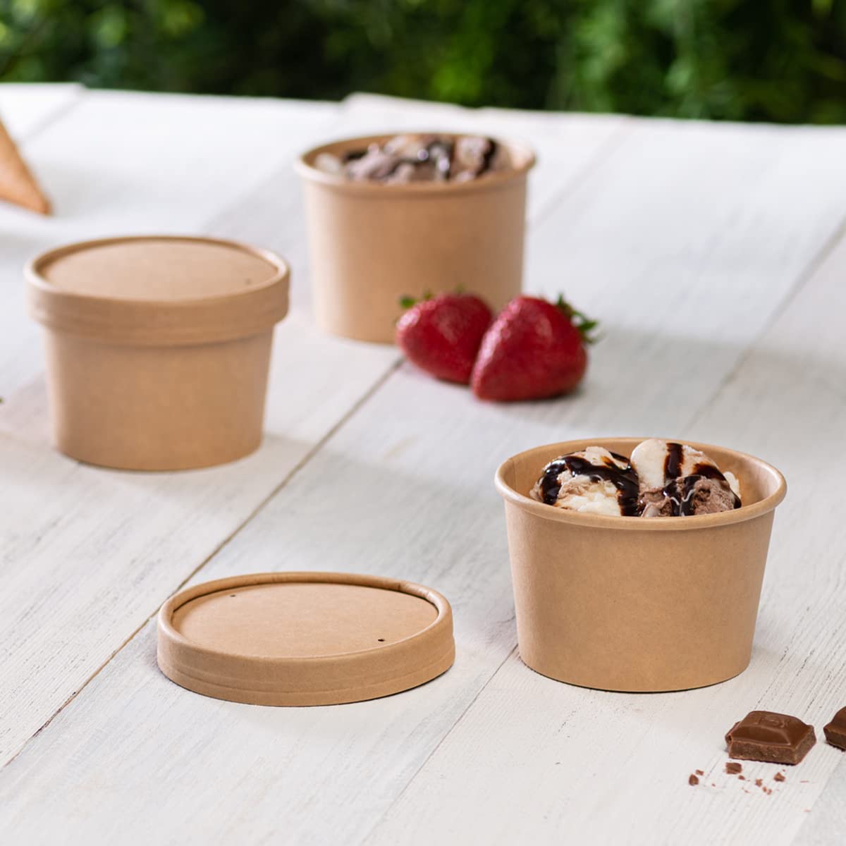 250-Pack 8 oz Kraft Paper Food Containers with Vented Lids | Disposable Soup Bowls & Ice Cream Cups | Eco-Friendly Takeout Containers for Hot & Cold Foods | Perfect for Restaurants, Cafes, and Catering Services