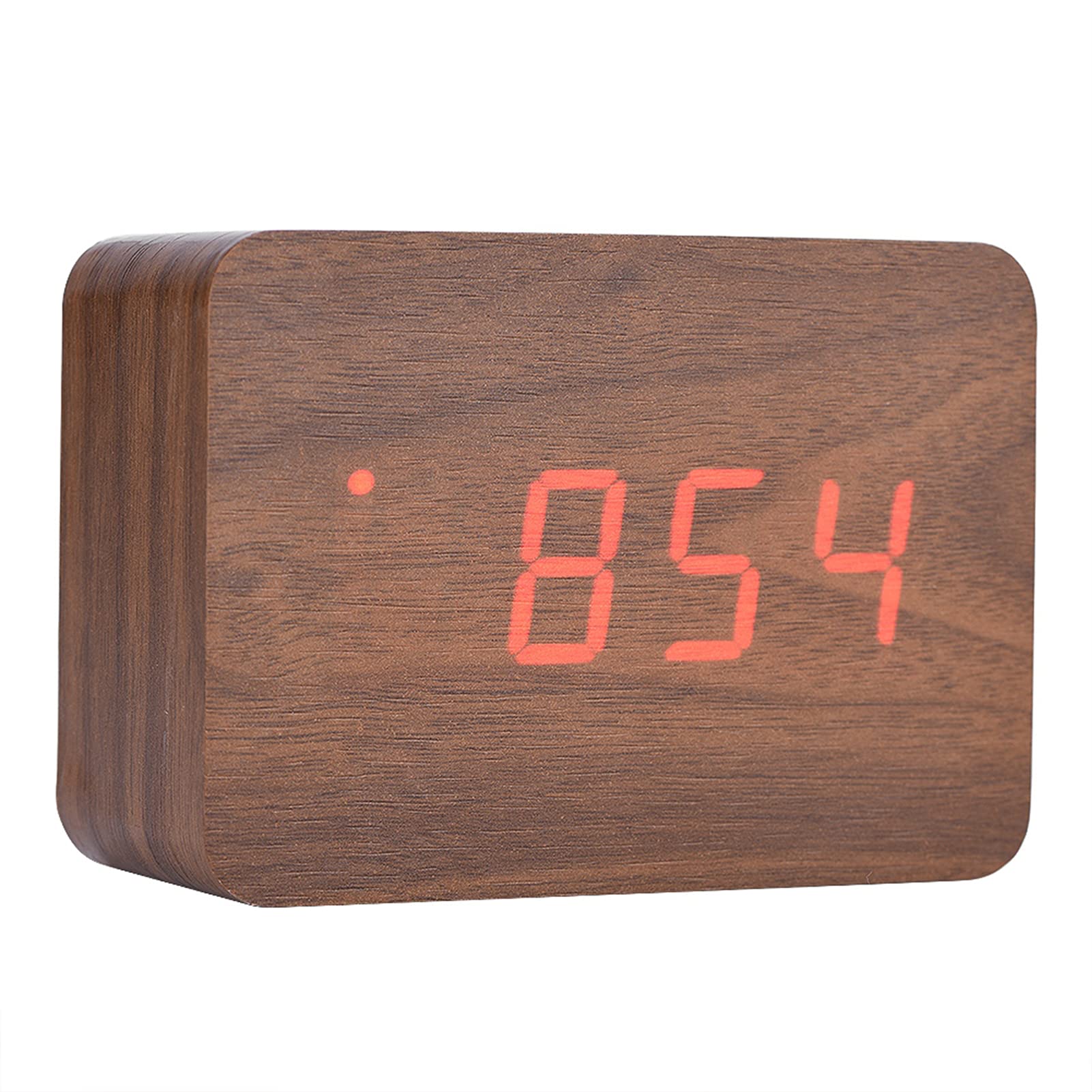 Wooden Digital Alarm Clock with LED Display - Multi-Function Smart Clock with Sound Control, Snooze & Night Light (Brown Wood + Red Light) - Perfect for Bedroom, Office, and Home Decor