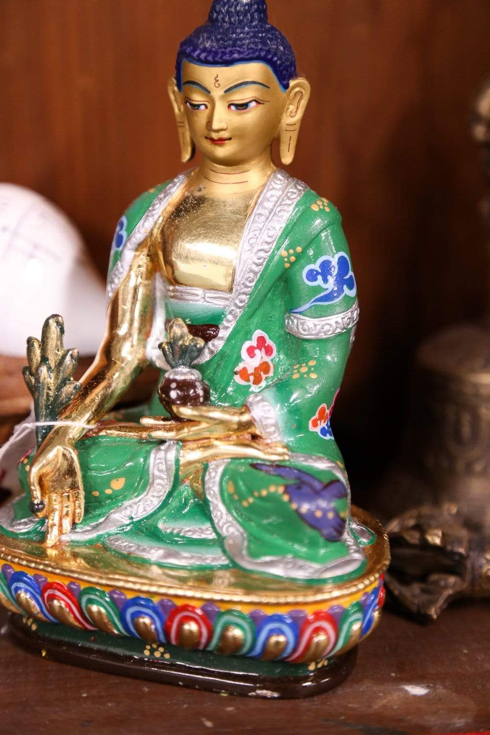 Hand Painted Medicine Buddha Statue - Tibetan Buddhist Decor for Home Altar, Meditation Room & Healing Space - Authentic Spiritual Artwork for Wellness & Serenity