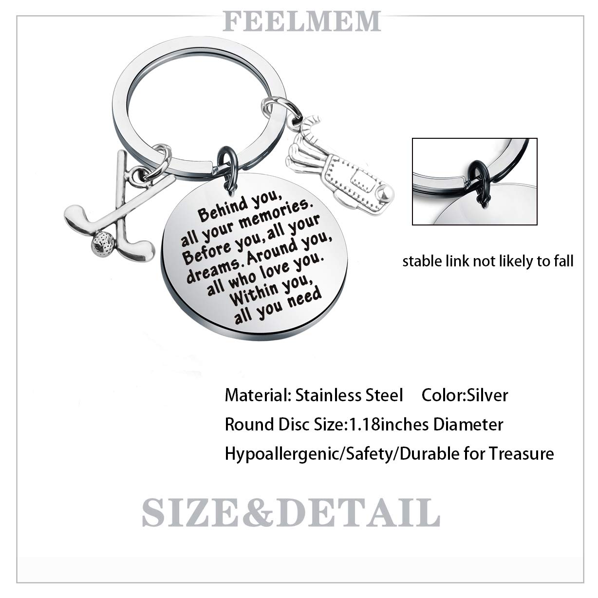 FEELMEM Golf Keychain - Personalized Golf Gift for Men & Women - Future Golfer Present - Golf Club Player Accessories - Ideal for Birthday, Father's Day & Retirement Gifts - Perfect for Golf Tournaments, Club Events & Tee Time Memories