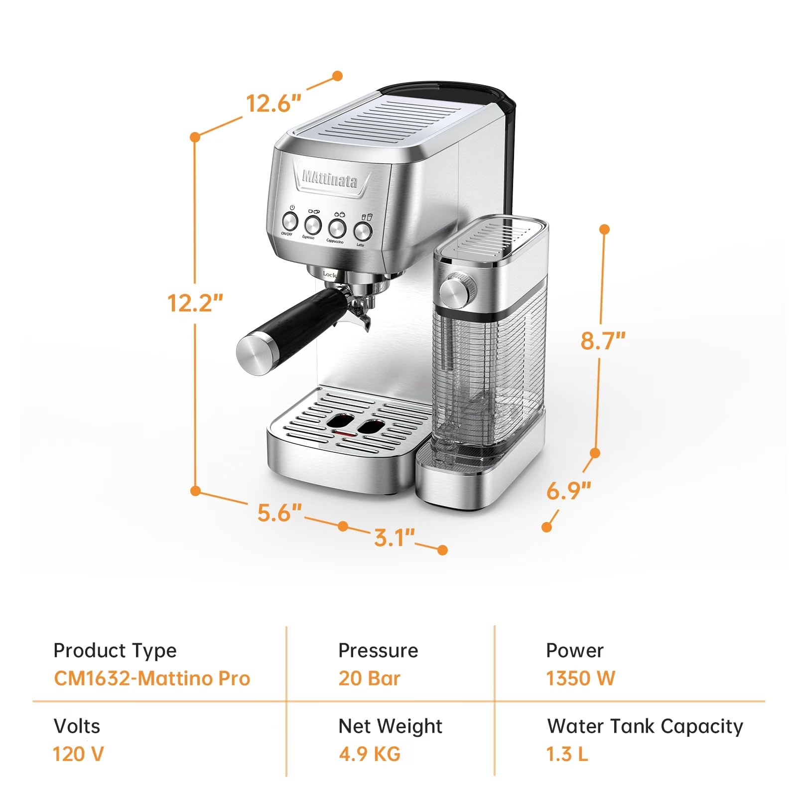 Professional 20 Bar Cappuccino Machine with Automatic Milk Frother - Compact Espresso Maker for Home & Office - Stainless Steel Latte Art Coffee Machine for Baristas & Coffee Lovers - Perfect for Morning Brews, Entertaining Guests & Office Coffee Breaks