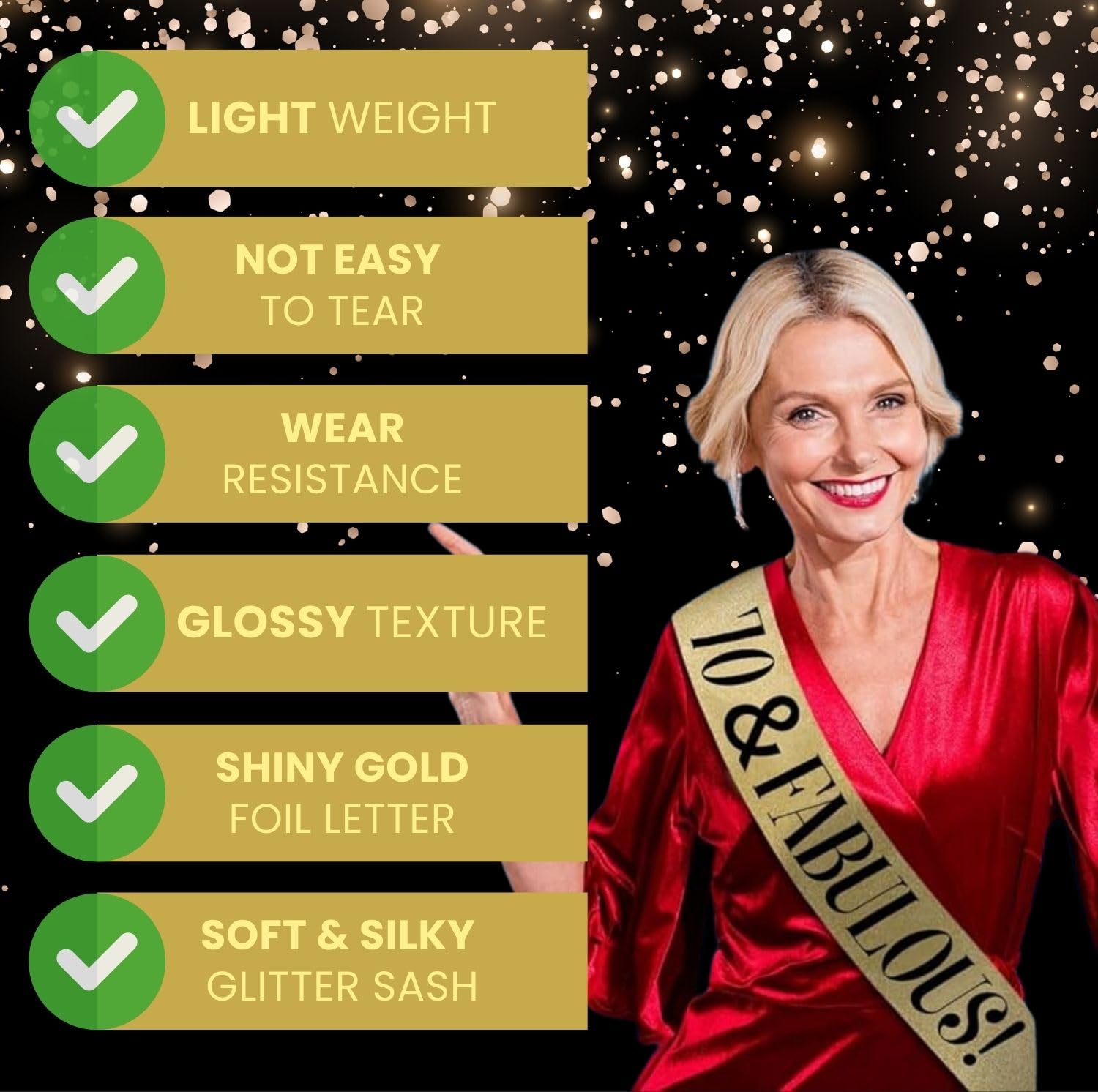 70th Birthday Sash for Women & Men - Gold Glitter Party Sash with Black Lettering - Perfect 70th Birthday Gift & Party Decoration - Great for Milestone Celebrations, Retirement Parties & Special Occasions