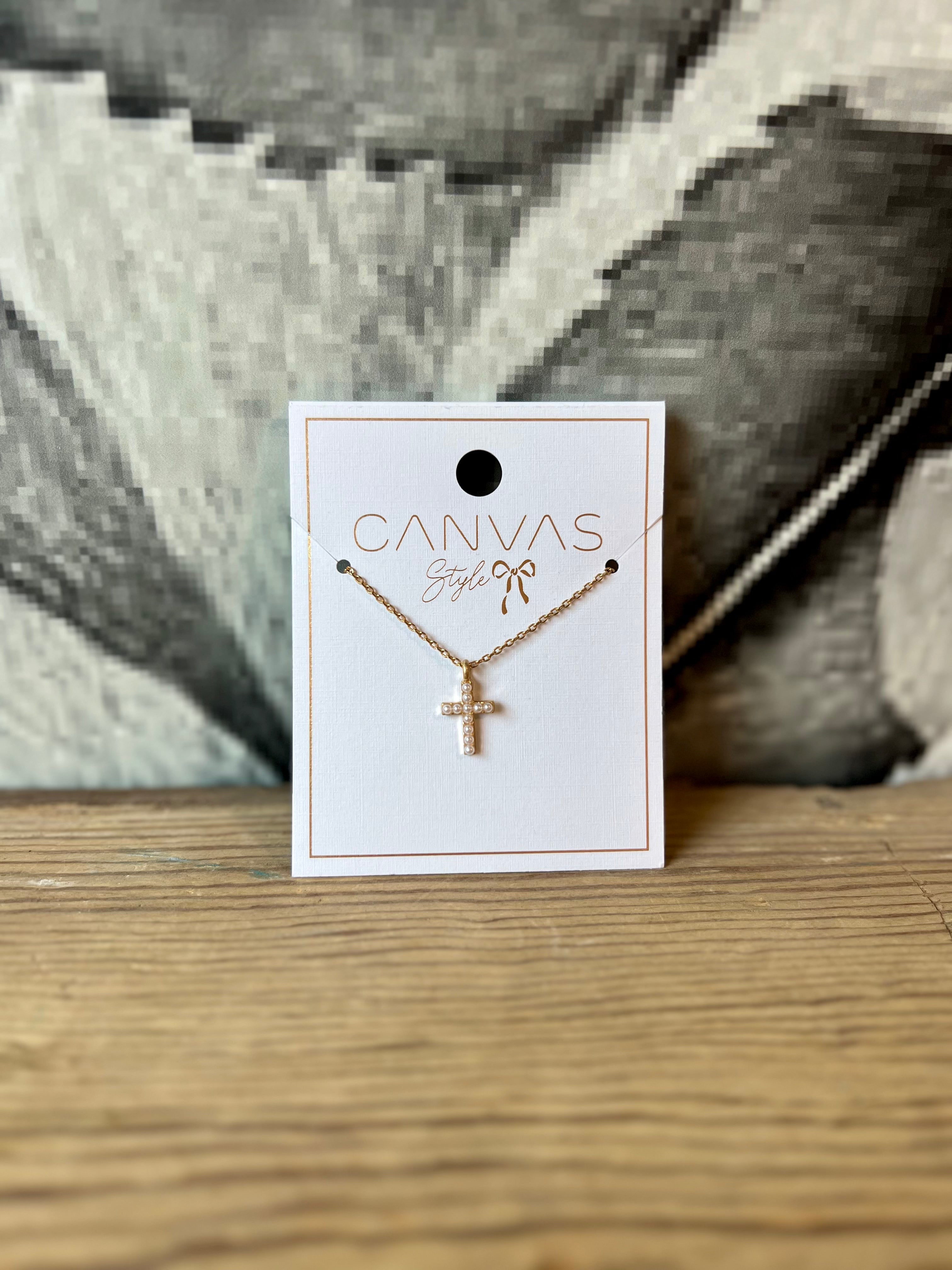 Gold Canvas Meryl Pearl Studded Cross Pendant Necklace for Women - Elegant Religious Jewelry Gift for Baptism, Confirmation & Everyday Wear