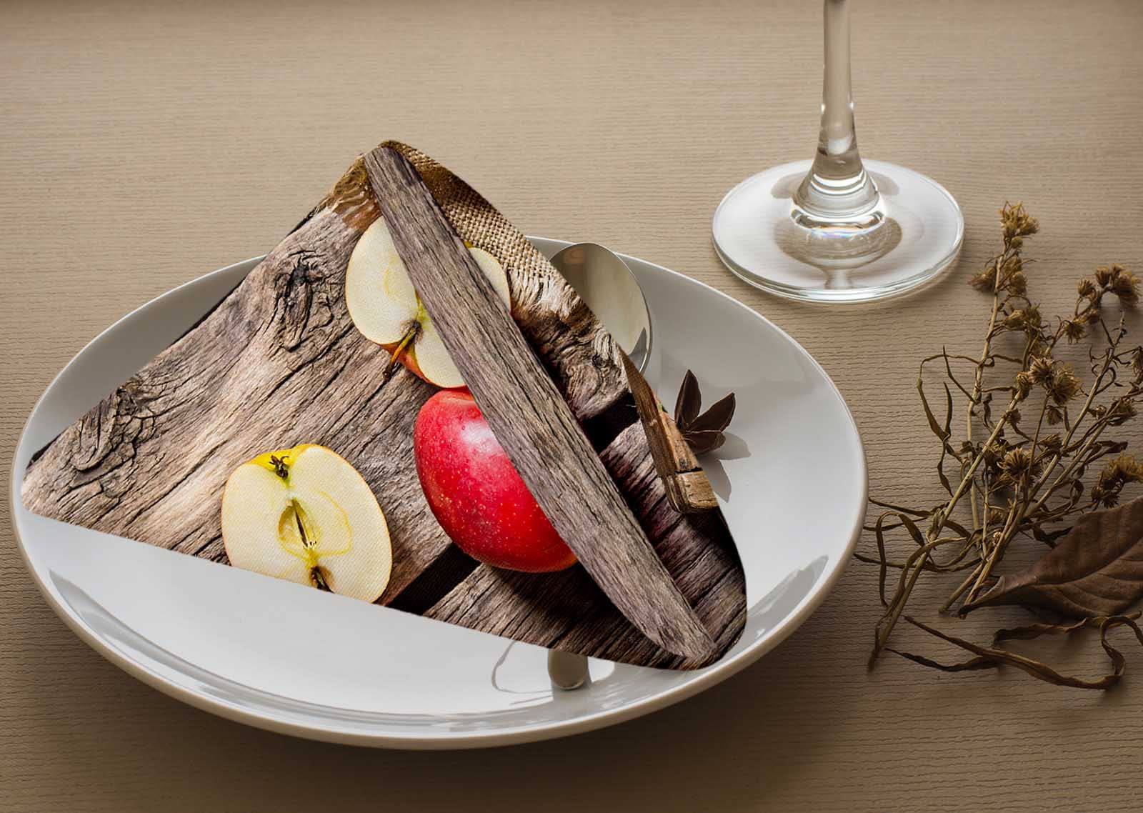 Premium Yibeas 18x18 Inch Red Apple Print Cloth Napkins Set of 4 with Wooden Gift Box - Elegant Kitchen Table Decor for Dinner Parties, Holiday Gatherings & Farmhouse Style Dining