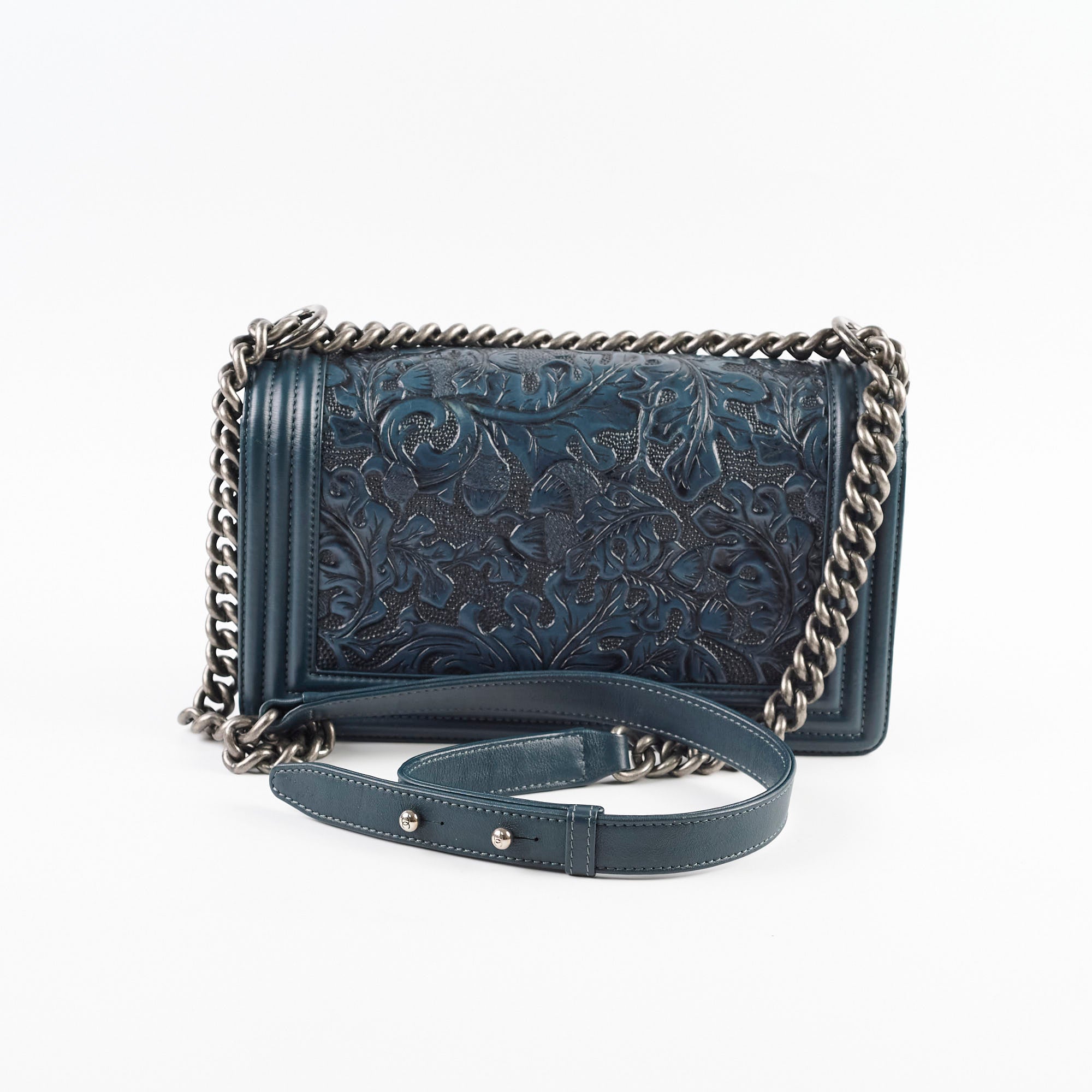 Chanel Old Medium Boy Bag in Cordoba Paris Navy & Dark Green - Luxury Crossbody Bag for Women, Perfect for Date Night & Evening Events