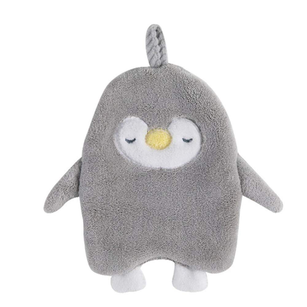 Cute Penguin Cartoon Hanging Hand Towel - Soft Coral Velvet Quick Drying Bath Towel for Kids, Kitchen & Bathroom Cleaning Cloth (Grey) - Perfect for Bath Time, Kitchen Use & Home Decor