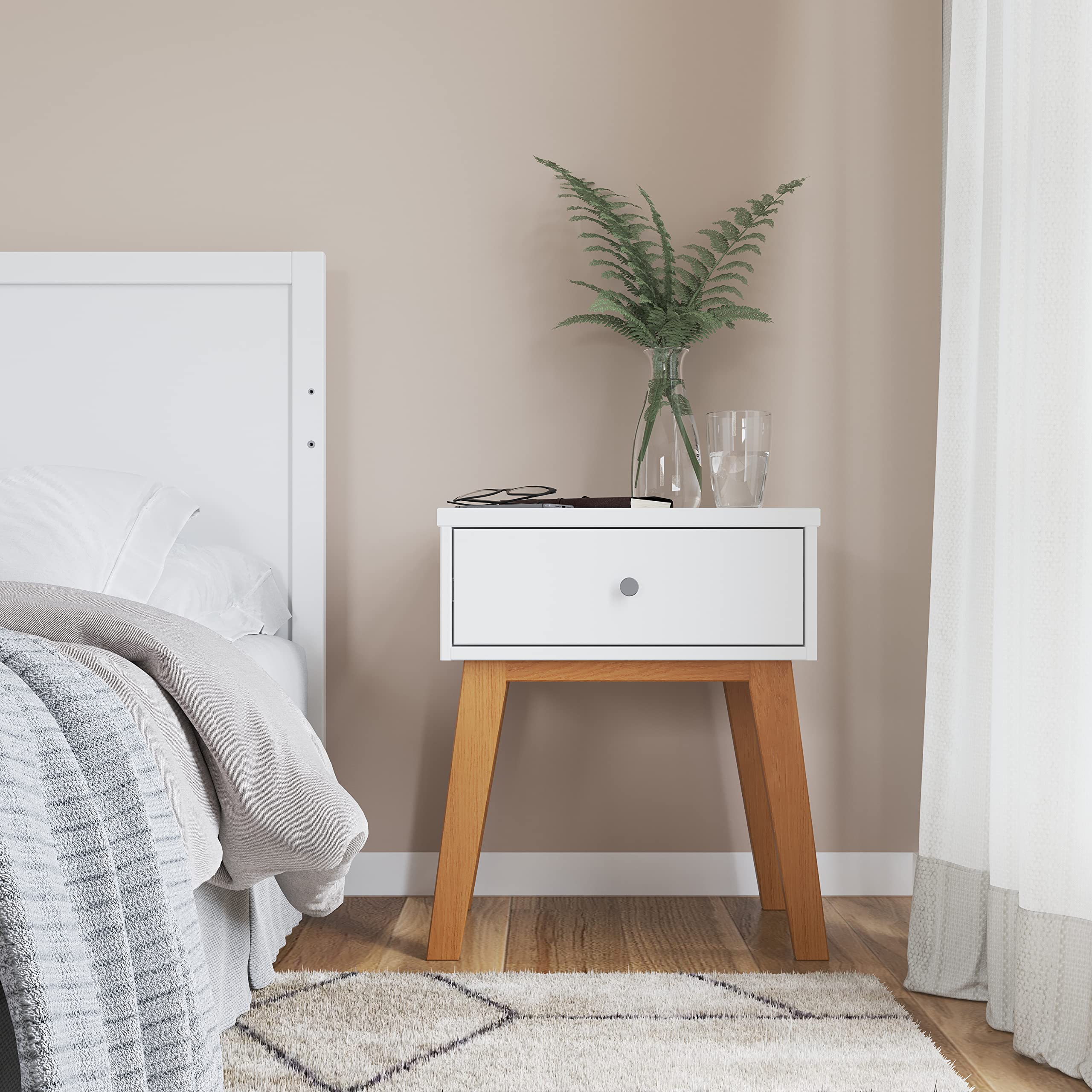 SOHO 1-Drawer Nightstand for Nursery or Bedroom - Sturdy Pinewood with Large Storage Drawer, Non-Toxic Baby-Safe Finish (White/Natural) - Perfect for Baby Rooms, Kids' Bedrooms & Guest Rooms