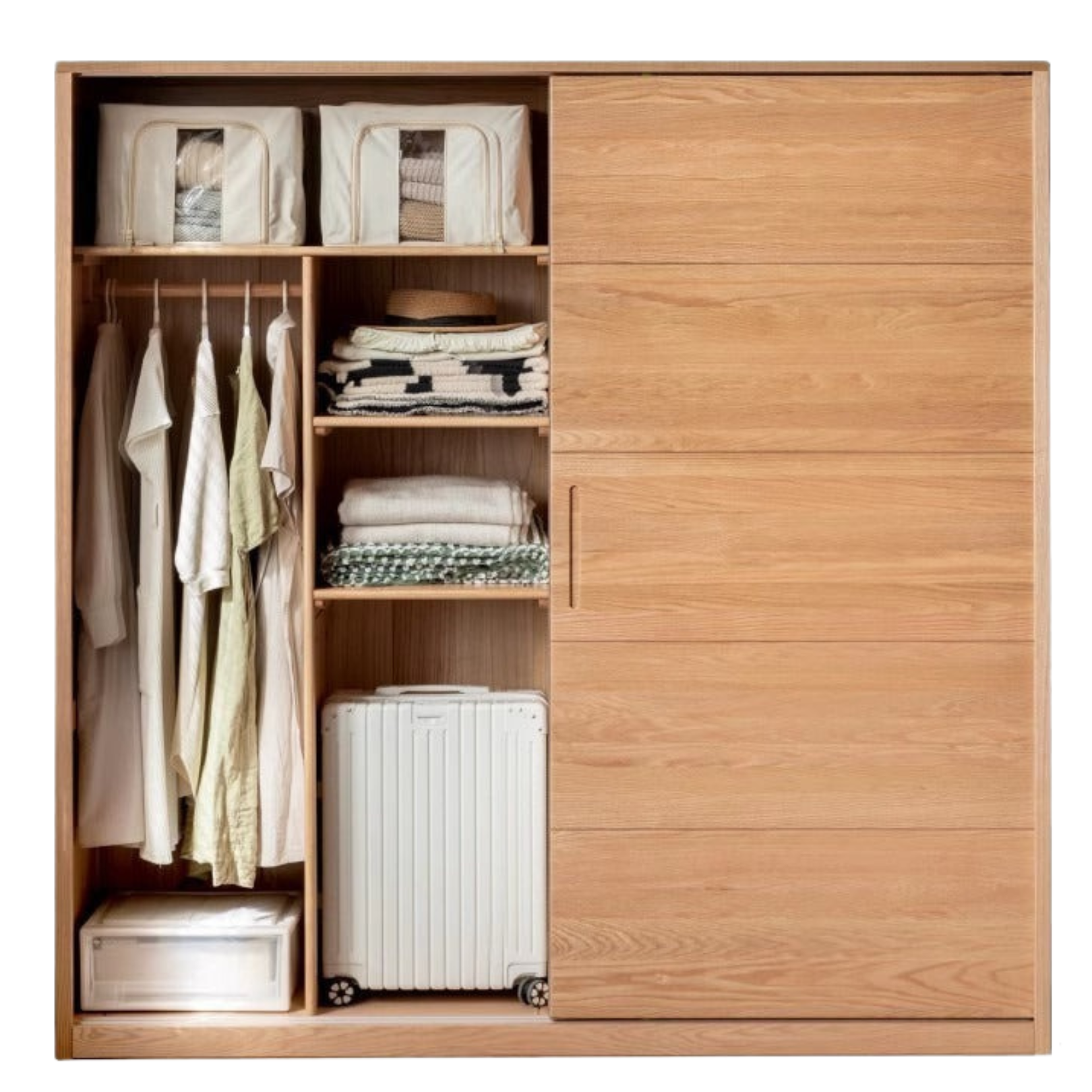 Solid Oak Wood Sliding Door Wardrobe Closet - Modern & Durable Storage for Bedroom, Living Room, or Walk-In Closet Organization