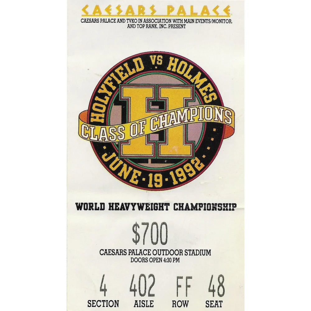 Evander Holyfield vs Larry Holmes Boxing Match Ticket Stub - Class of Champions at Caesars Palace - Vintage Sports Memorabilia & Collectible for Boxing Fans