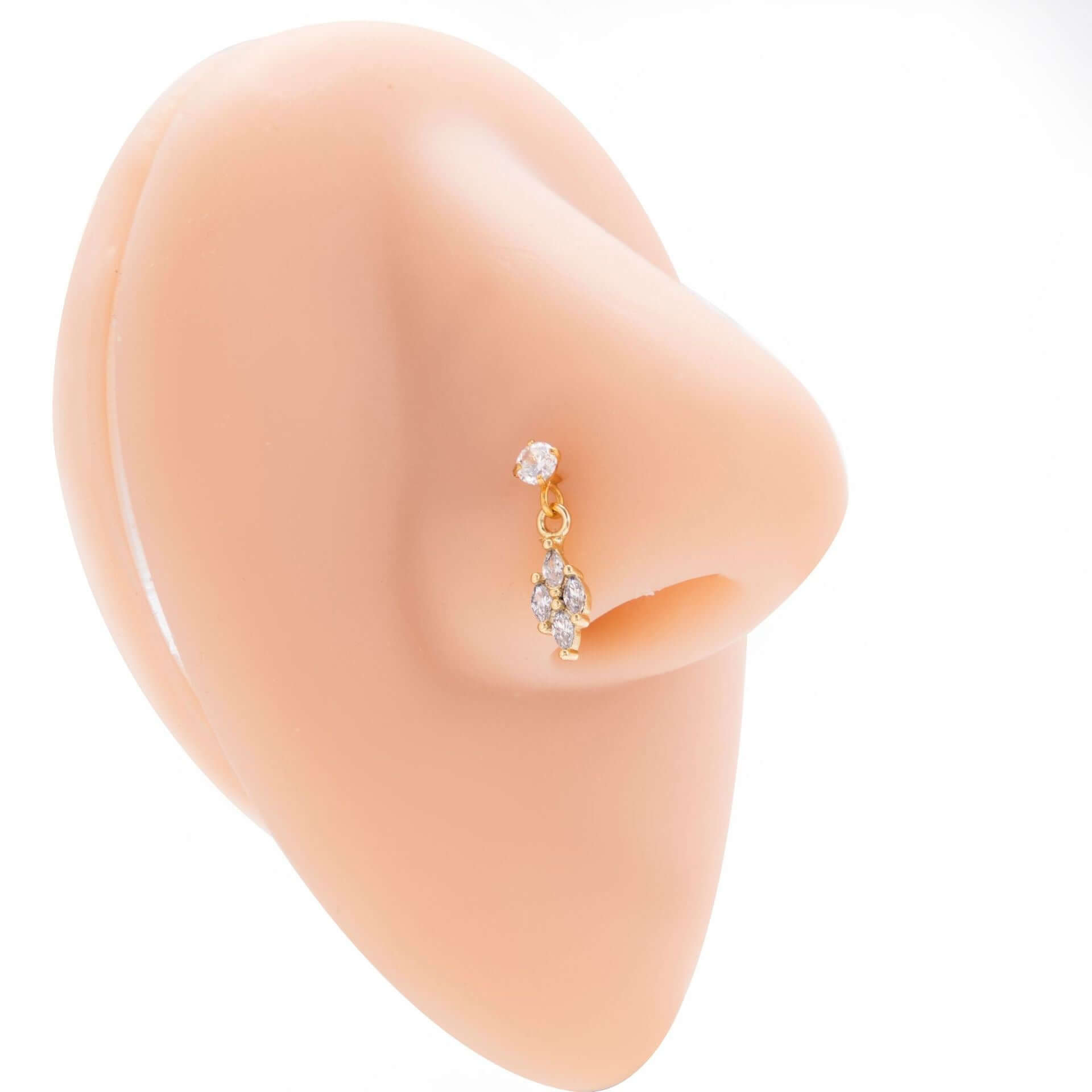 Hypoallergenic Flower Dangle Nose Ring - Sterling Silver Nose Stud for Sensitive Skin | Perfect for Pierced Nose Jewelry, Daily Wear & Special Occasions