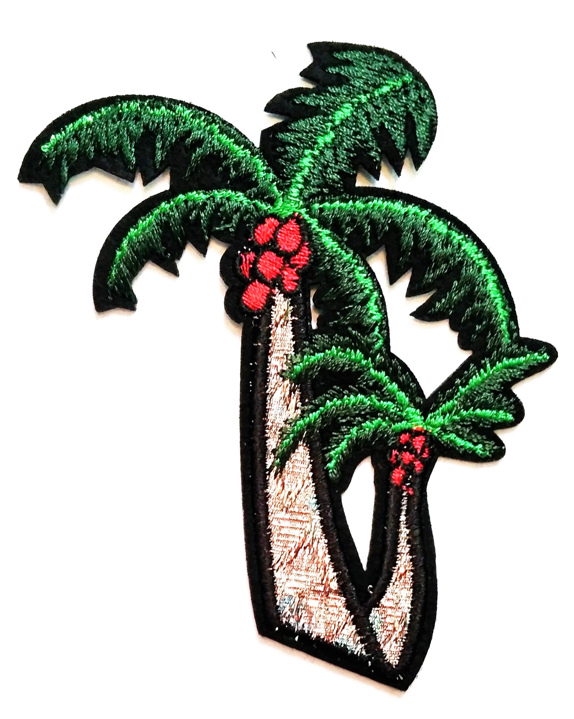 Nipitshop Coconut Palm Tree with Red Fruits Embroidered Iron-On Patch - Tropical Island Summer Beach Hawaii Cartoon Design for Clothes, Backpacks, T-Shirts, Jeans & Hats | Perfect for DIY Crafts, Costume Parties & Vacation Style