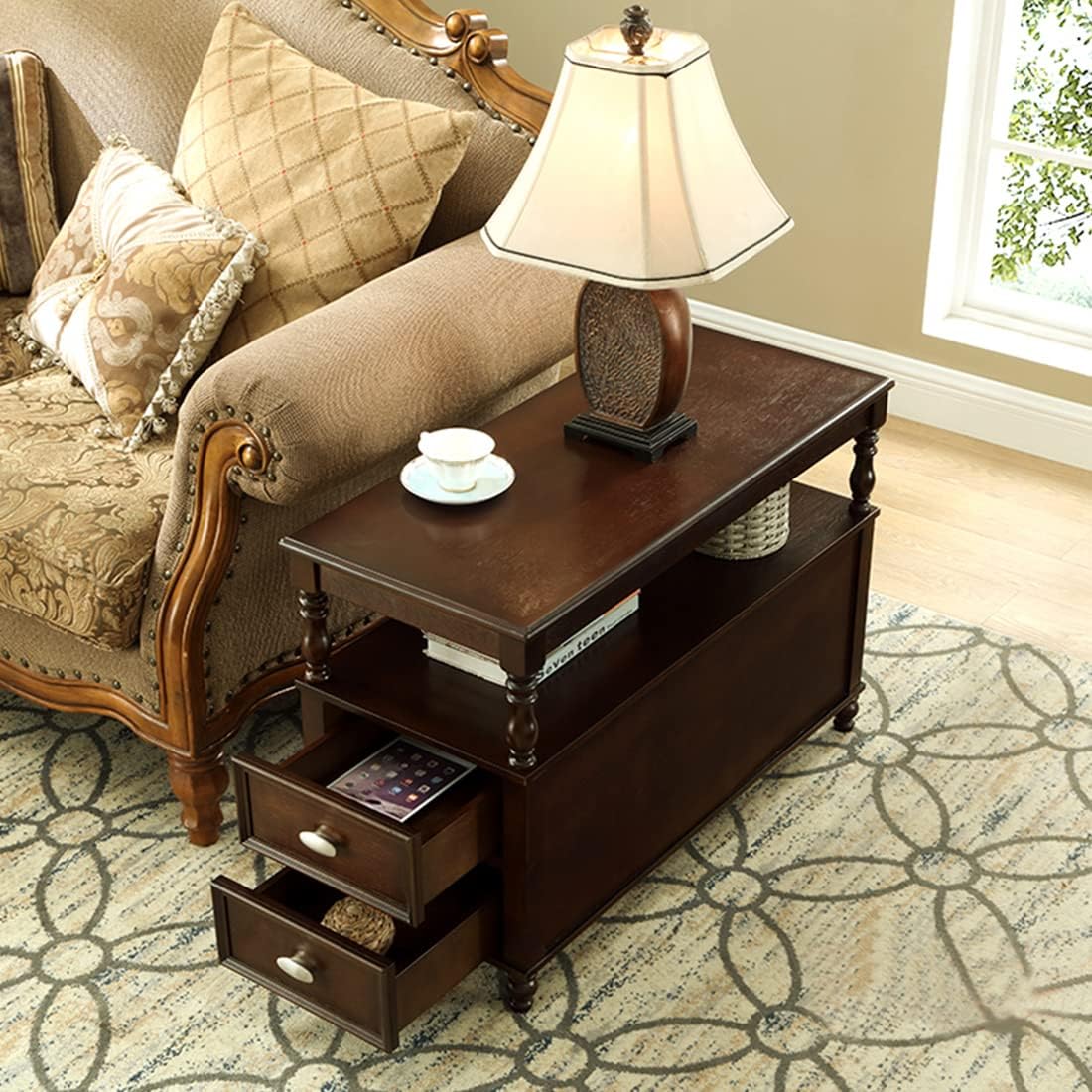 23.6 Inch Solid Wood End Table with Double Drawers - Modern Nightstand & Bedside Table for Bedroom, Living Room, Office - Perfect for Storage & Home Decor