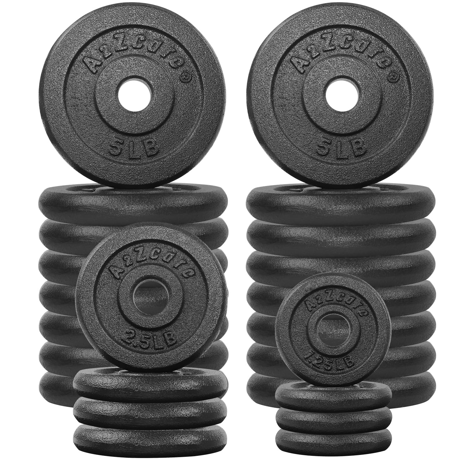 A2ZCARE 1 Inch Standard Weight Plates Set (1.25-15 lbs) - Cast Iron Dumbbell & Barbell Plates for Home Gym, Strength Training, and Fitness Workouts